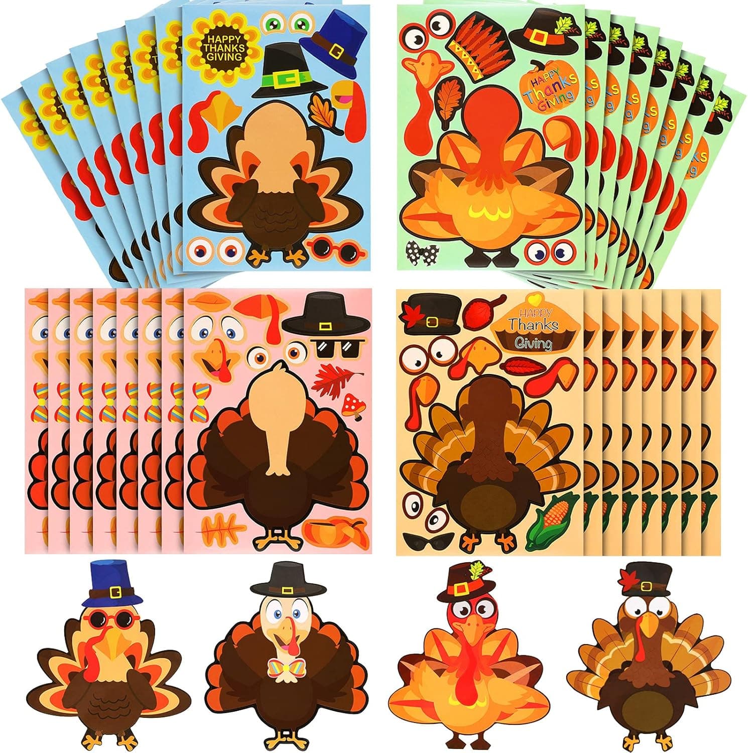 Make a Turkey Stickers Thanksgiving Stickers DIY Stickers Turkey Games Crafts Stickers Thanksgiving Party Favors Supplies for Toddlers for Thanksgiving Party Crafts (Chic Style,32 Pieces)