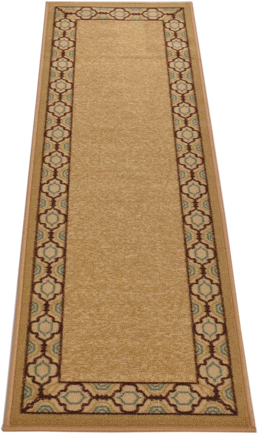 Trellis Border Moroccan Design Printed Slip Resistant Rubber Back Latex Runner Rug and Area Rugs More Color Options Available (Beige, 20" x 59")