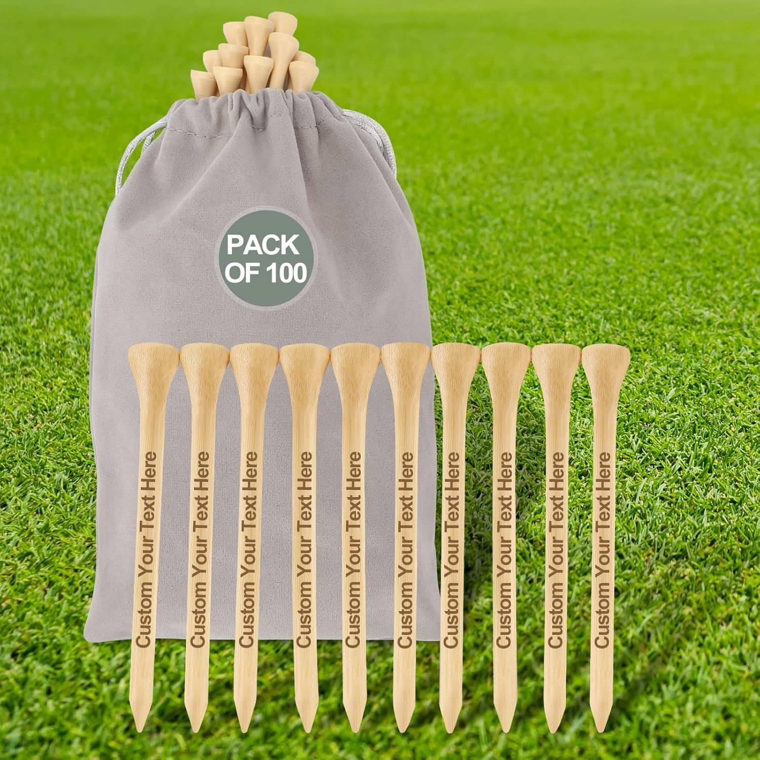 100 PCS Personalized Golf Tees, Custom Golf Tees with Name, Business Name, Golf Humor, 3 1/4" Inch Size Wood Golf Tee in A Pouch, Personalized Golf Gift, and Party Favors