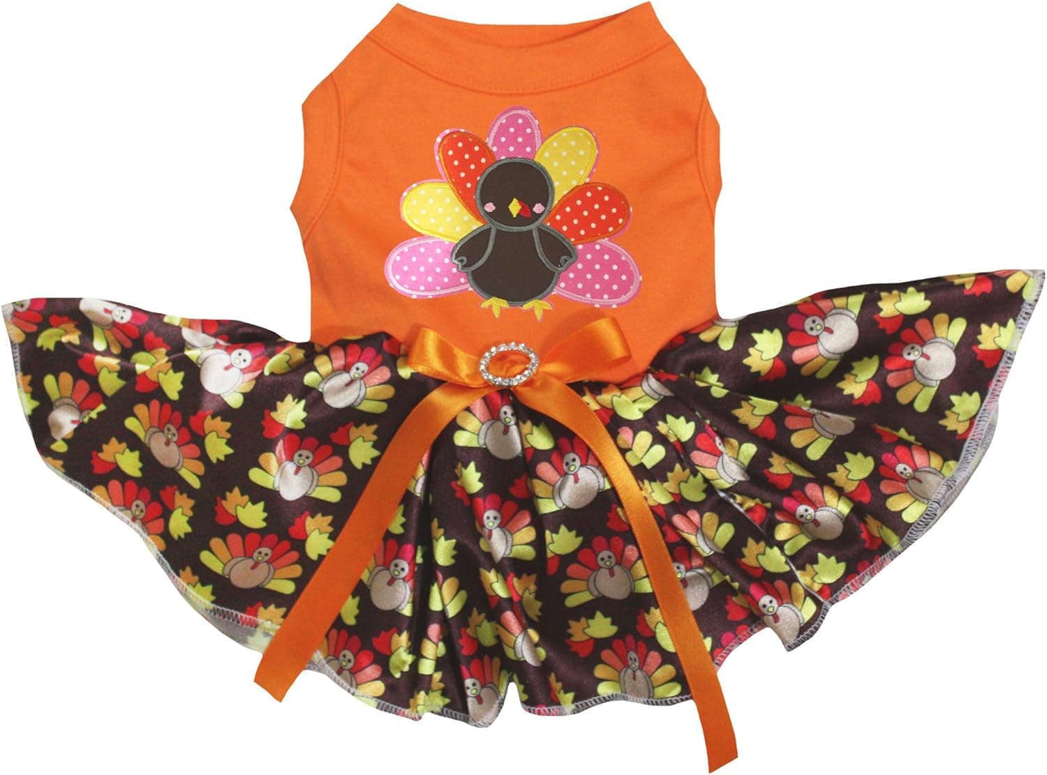 Petitebella Rainbow Turkey Puppy Dog Dress (Orange/Brown Turkeys, Medium)