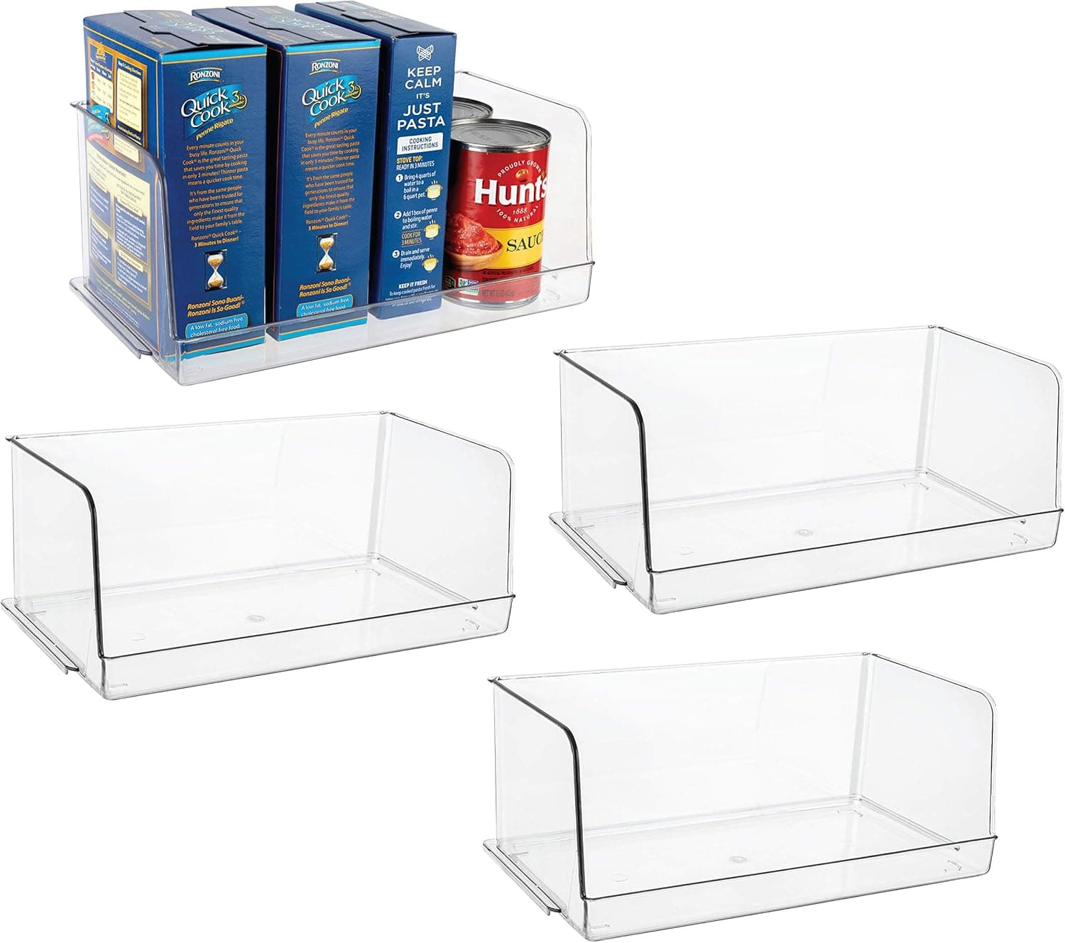 Homeries Stackable Acrylic Storage & Organization Bins Basket - for Kitchen, Pantry, Cabinets, Refrigerator, Pantry, Offices, Closets, Bedrooms, Bathrooms - Space Saving & Open Front (Pack of 4)