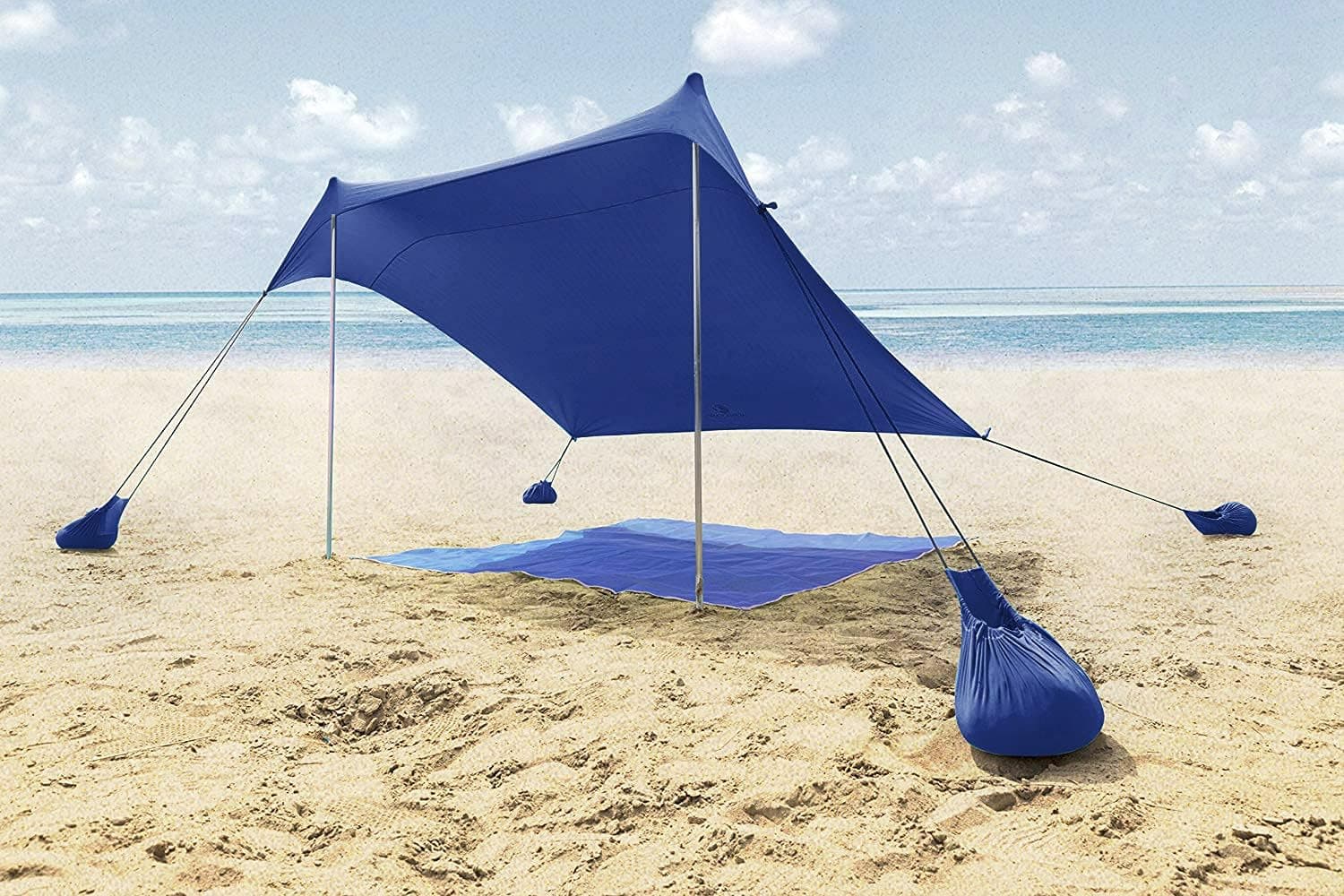 ALPHA CAMP Beach Tent Canopy, Portable Sun Shelter Sun Shade 7x7 FT with Sandbag Anchors, 2 Pole Pop Up Outdoor Shelter Family Size for Beach, Camping, Fishing, Backyard, Picnics - Navy Blue