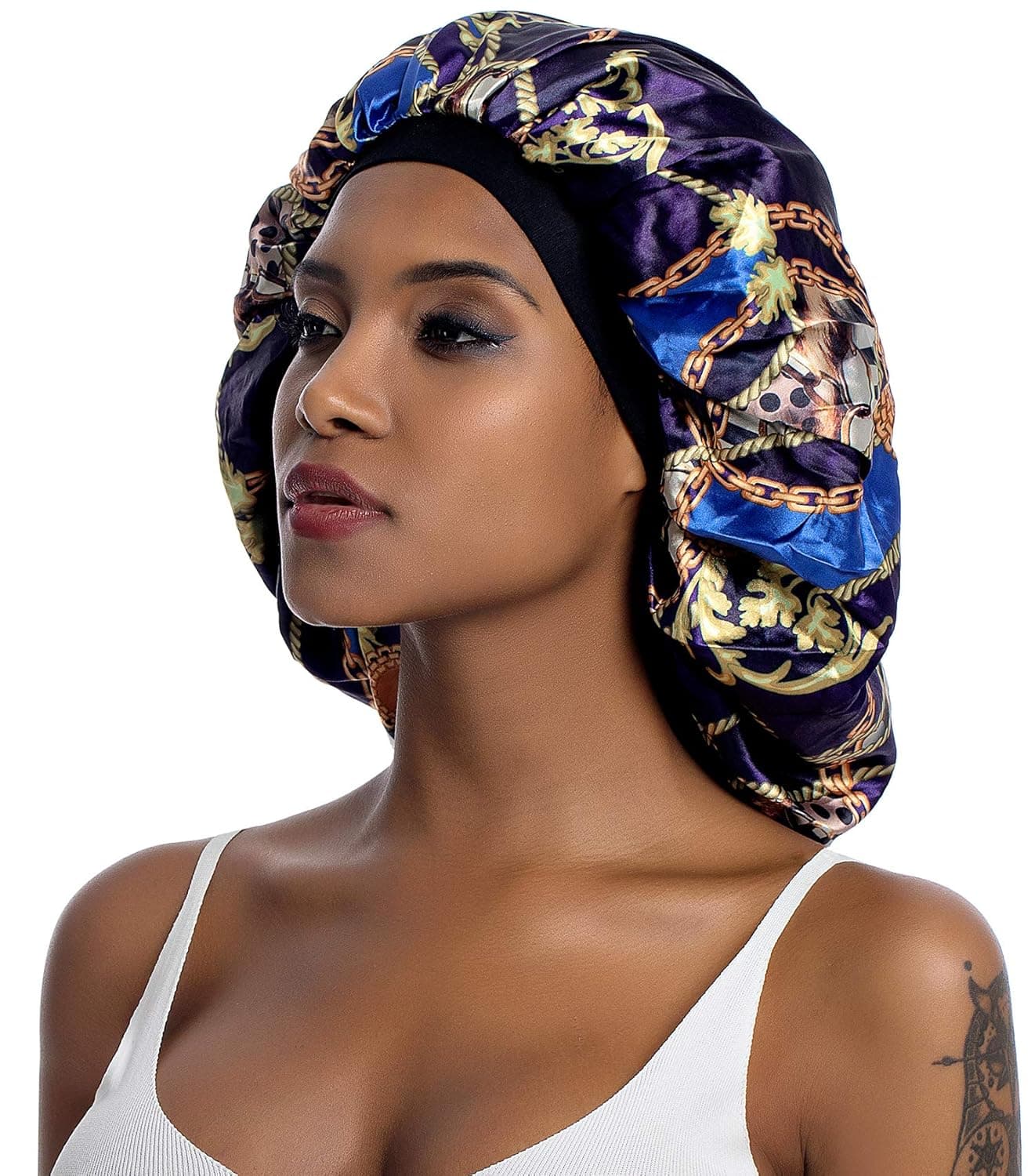 Extra Large Silk Bonnet for Women Double-Layer Satin Sleep Cap for Curly Natural Frizzy Hair