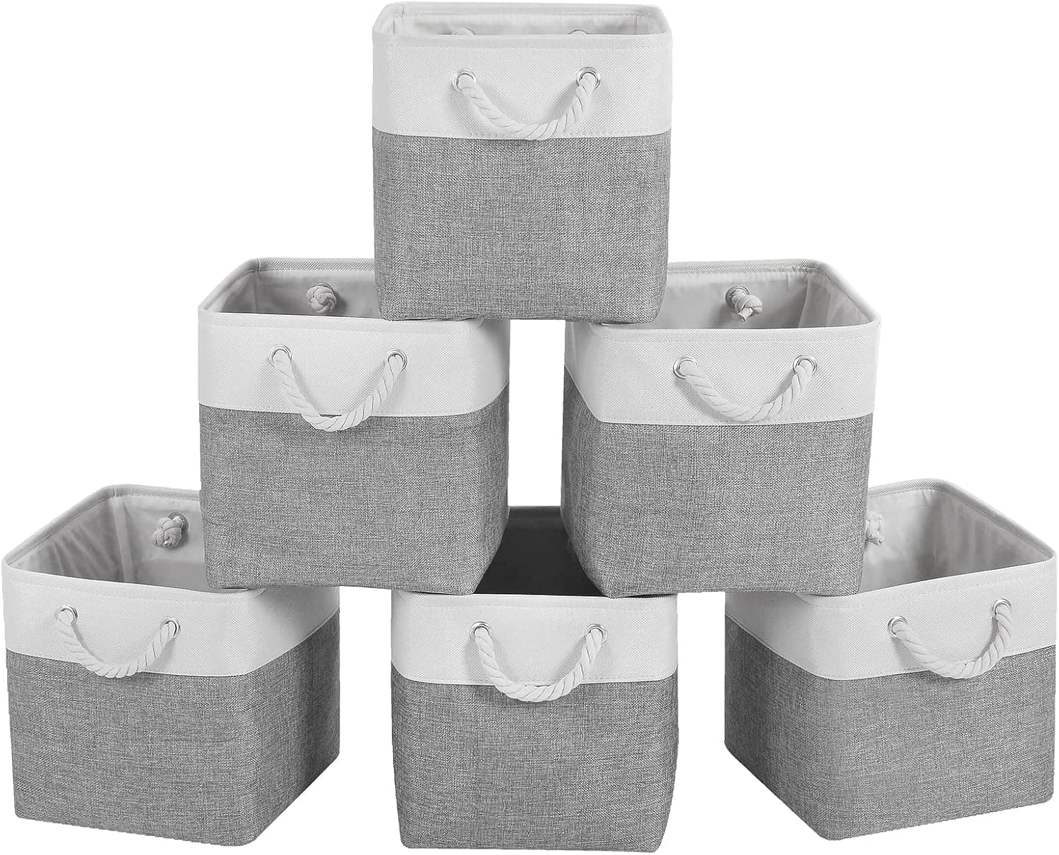 FinishingBo Fabric Cubes Storage Basket, 6 Pack 11x11 in with Handles Foldable Cube Storage Bins, for Shelves, Home, Office, Nursery Organizers
