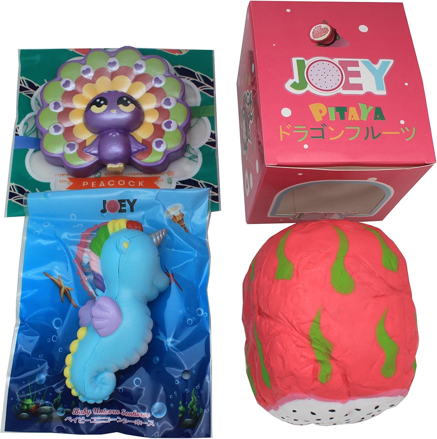 Jumbo Slow Rising Licensed Squishies Toy Animal Unicorn Pitaya Dragon Fruit Bread Loaf Seahorse Peacock 3 pcs Squishy Scented Squeeze Toys