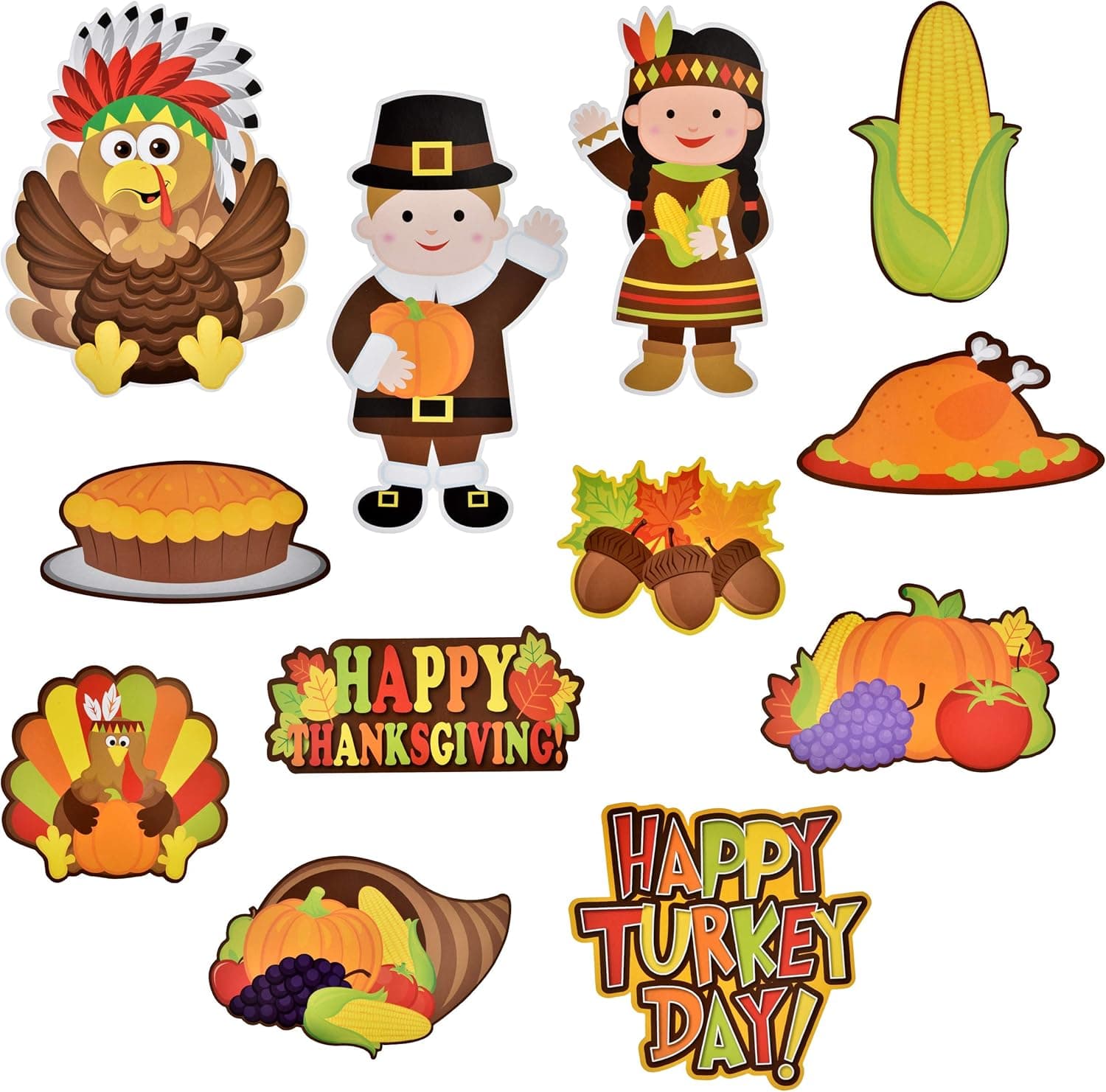 Gift Boutique Thanksgiving Cutouts Hanging Wall Decorations 24 Pack Fall Banner Happy Harvest Autumn Sign Turkey Pumpkin Leaf Party Favor Supplies