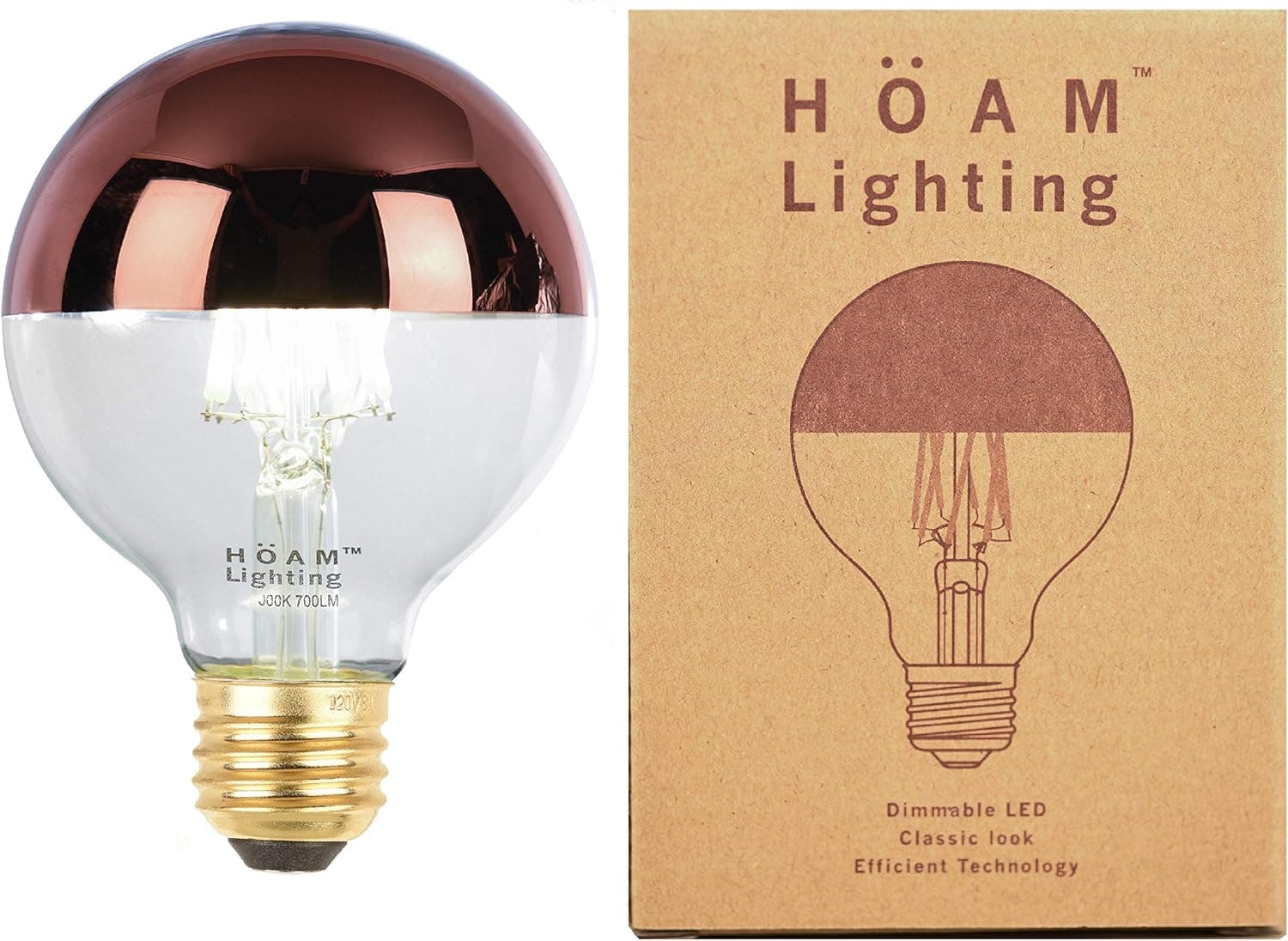 HOAM Lighting Rose Gold Dipped Edison Bulb, Dimmable, 6W LED is 60 Watt Incandescent Equivalent, G80 4000K Warm White Light, Energy Efficient, 110V 120V E26 E27 Base