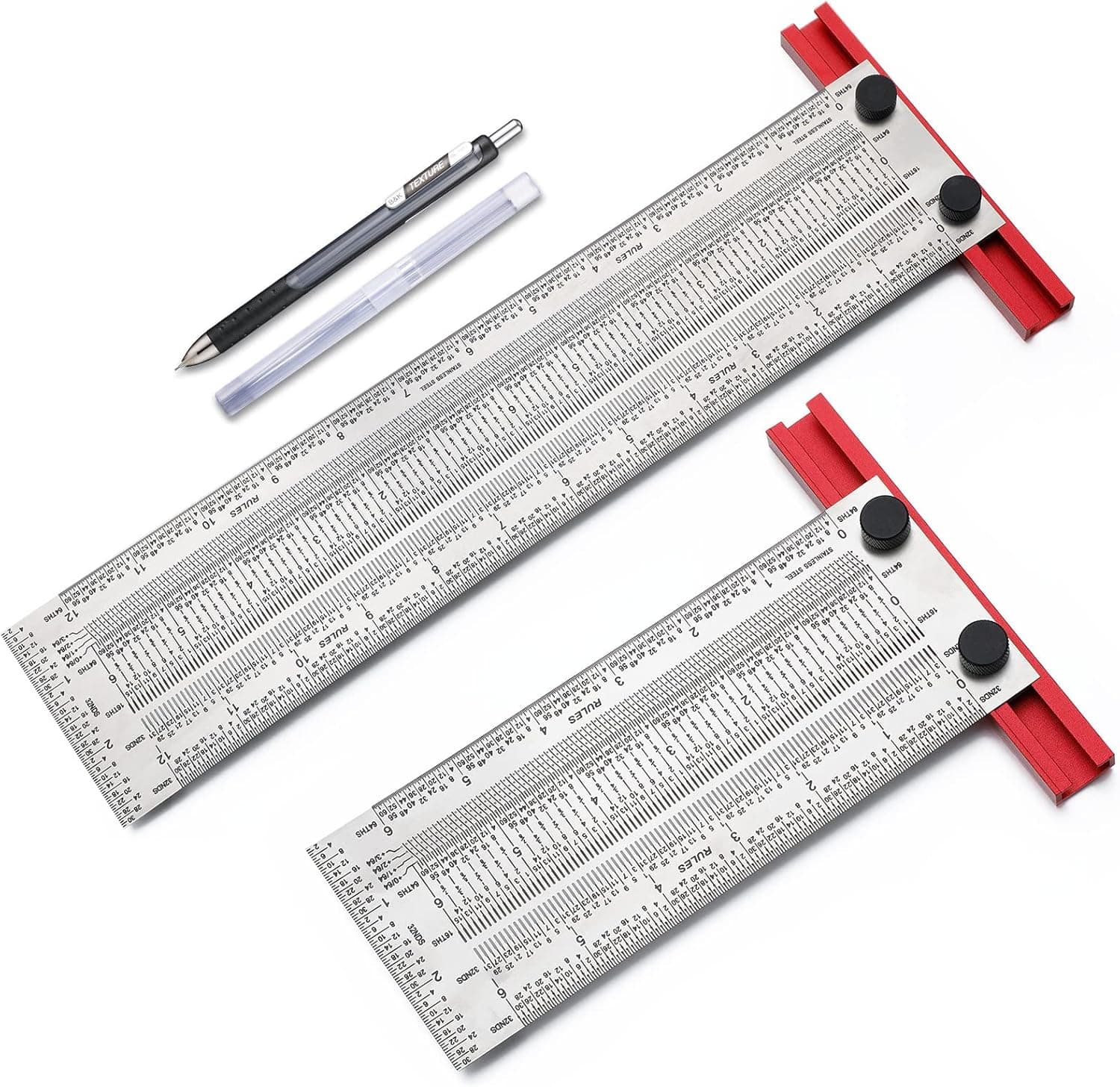 4 Pieces Precision Marking T Rule Set T Square Precision Marking T Rule Includes Compatible Pencil with 0.3 mm Mechanical Pencil Refill for Woodworking(6 Inch, 12 Inch)