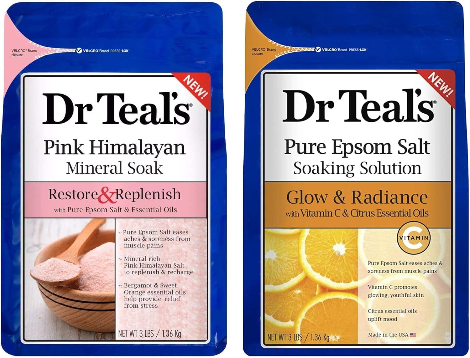 Dr. Teal's Mothers Day Salt Soak Variety Gift Set (2 Pack, 3lbs Ea.) - Restore & Replenish with Pink Himalayan, Glow & Radiance with Vitamin C and Citrus Essential Oils - Soothe The Senses at Home