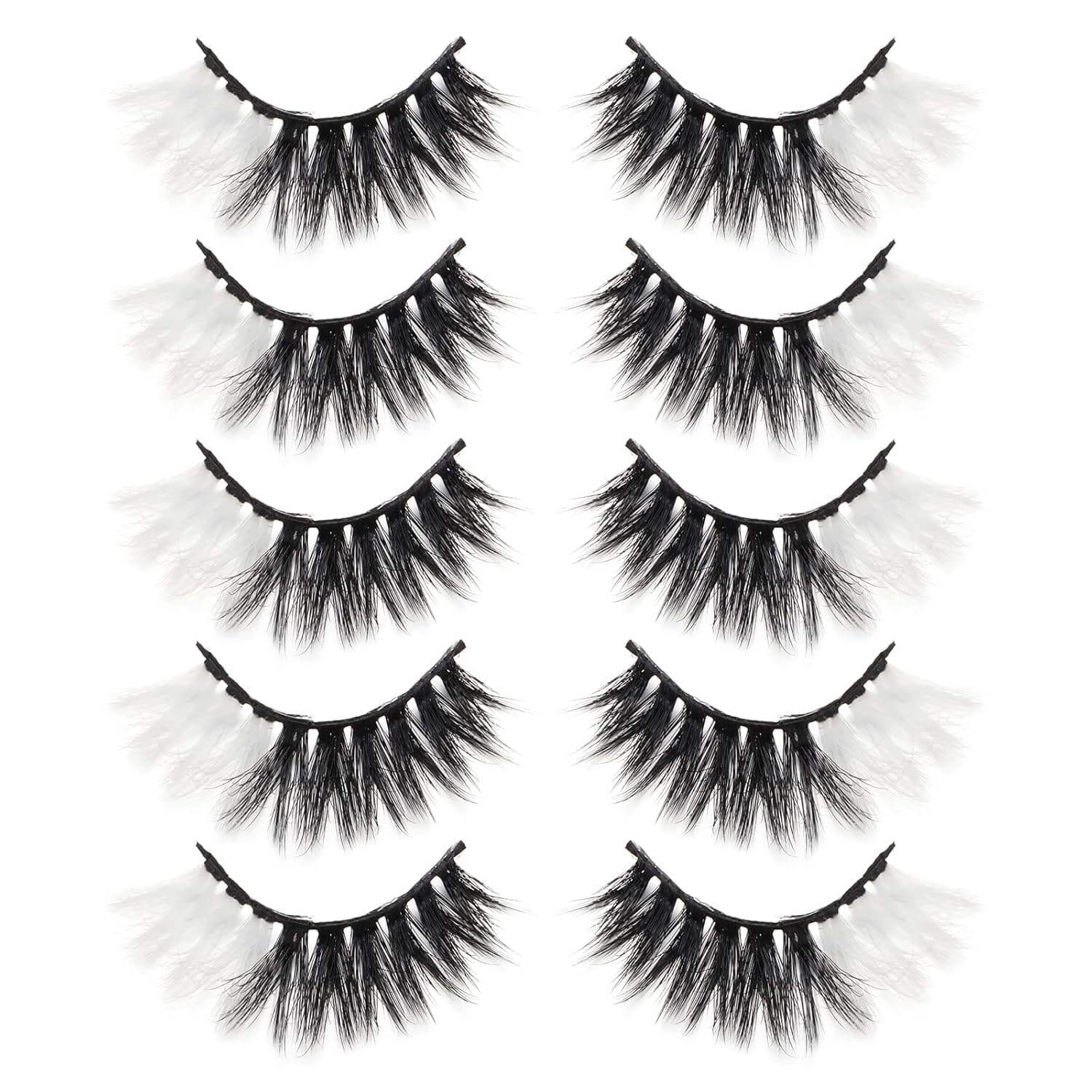 5 Pairs 20mm White and Black False Eyelashes with White Color on End, Two Toned Color Lashes Eyelashes Extension Tools Cosplay Makeup Natural Looking Masquerade Party Eyelashes