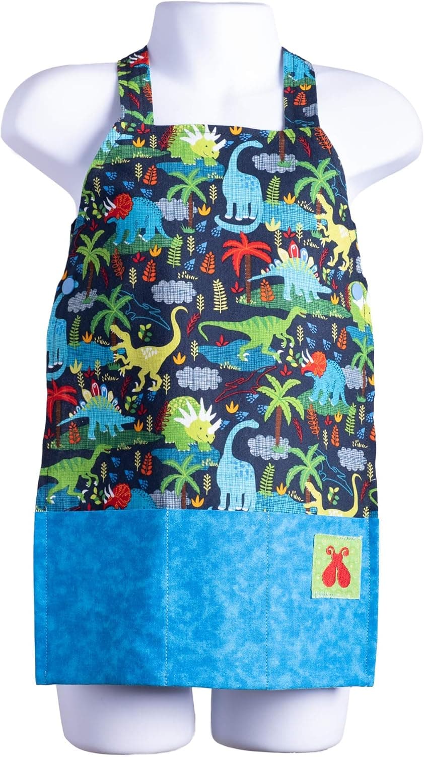 Bailey Bug Toddler Dinosaur STEM Play Apron for Girls and Boys Arts, Crafts, Digging, Experiments and Kitchen Fun (Medium)