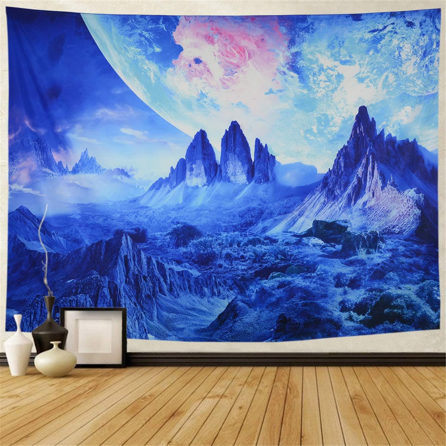 Planet Tapestry Mountain Tapestry Psychedelic Galaxy Space Tapestry Nature Landscape Tapestry Wall Hanging for Home Decor(H59.1×W78.7 inches)