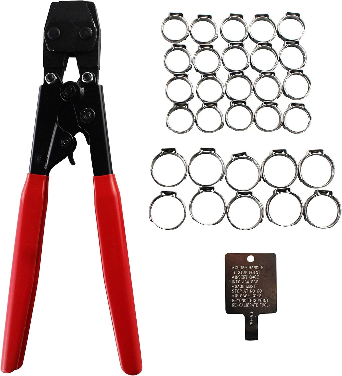 Knoweasy PEX Clamp Cinch Tool Crimping Tool for Stainless Steel Clamps from 3/8 to 1 Inch,with 1/2 Inches 20PCS and 3/4 Inches 10PCS SS PEX Clamps