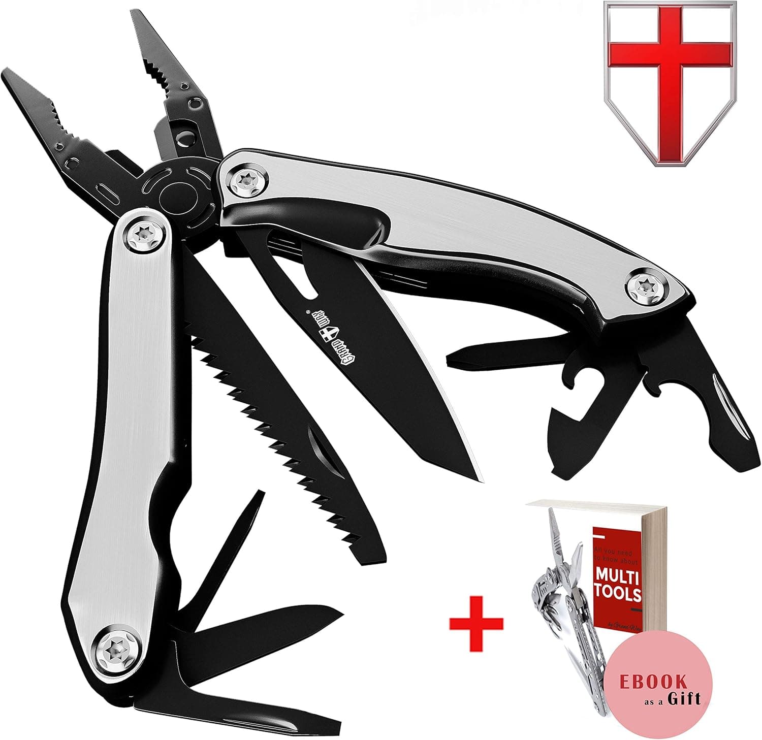 Multitool Knife – Multi-purpose EDC Pocket Knife with Pliers – The Best 10 in 1 Multifunctional Kit for Outdoors, Camping – Multifunction Survival Knife Comes with Sheath – Black Multitool 104041