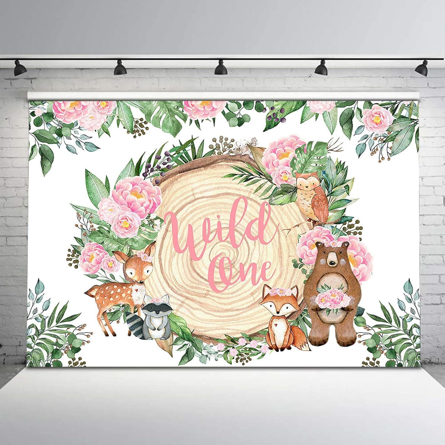 Avezano Girls Wild One Birthday Backdrop Pink Floral Woodland Animals 1st Birthday Party Background Safari Jungle First Birthday Backdrops Decorations (7x5)