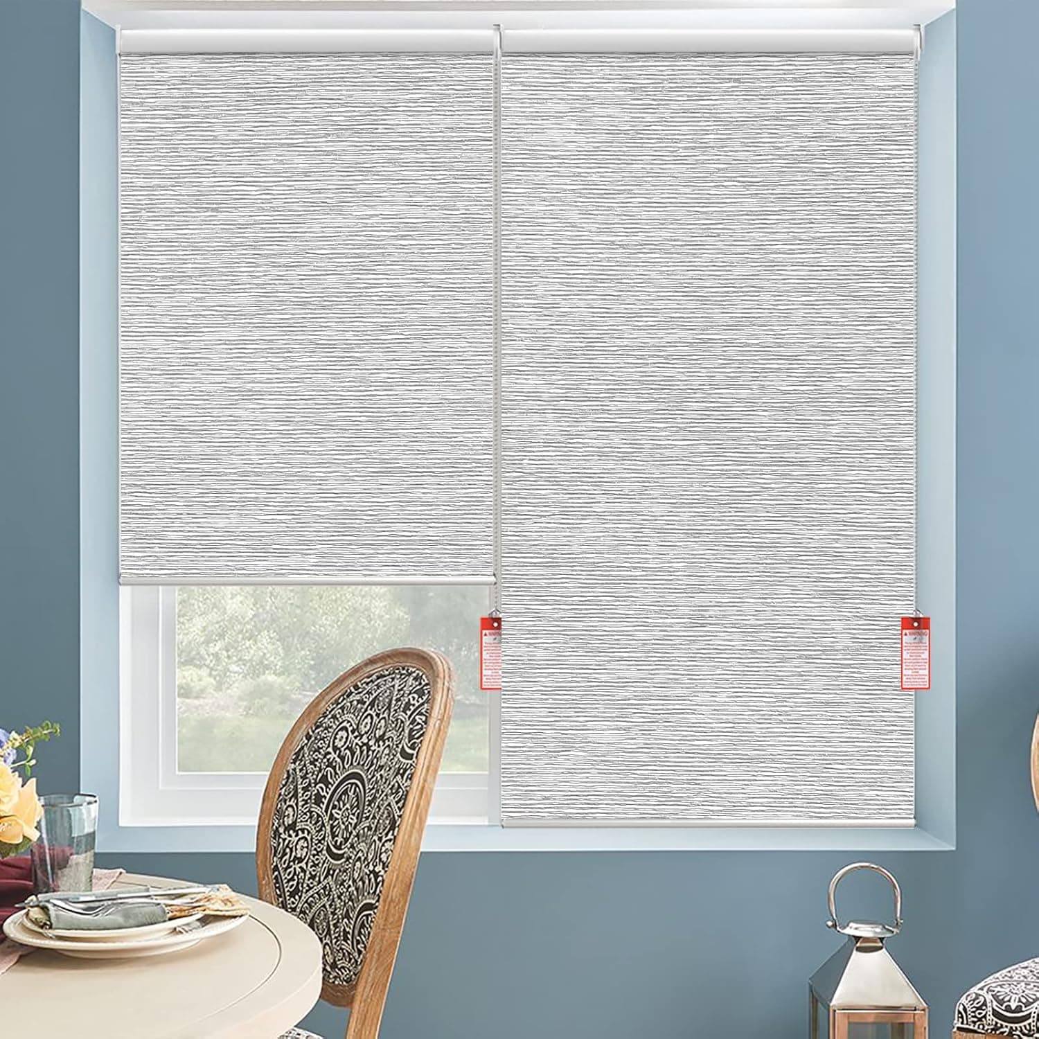 ALLBRIGHT Roller Shades for Windows, Thermal Insulated Fabric 100% Blackout Window Roller Blinds with Striped Jacquard, Easy to Install(Grey,35'')