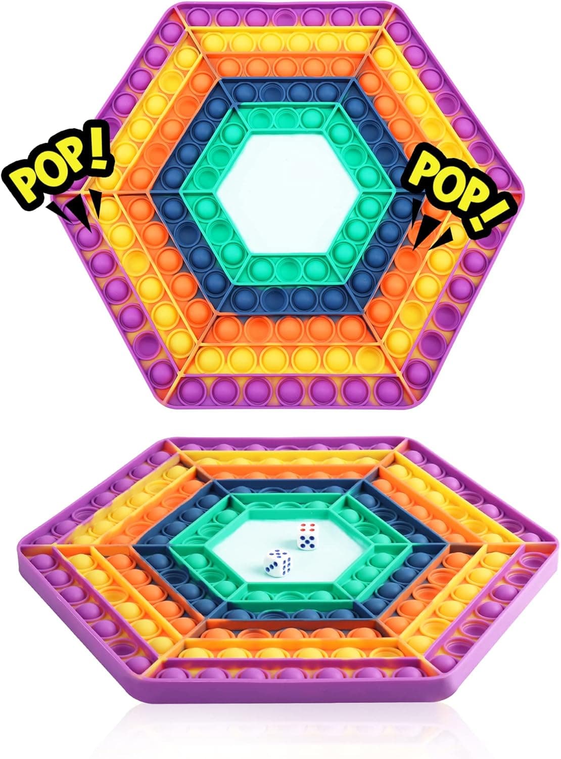PFCA Big Size Push Fidget Toy Chess Board，Jumbo Rainbow Silicone Push Bubble Fidget Sensory Toy for Kids，Stress Toy for Multiplayer Games(C-Hexagon)