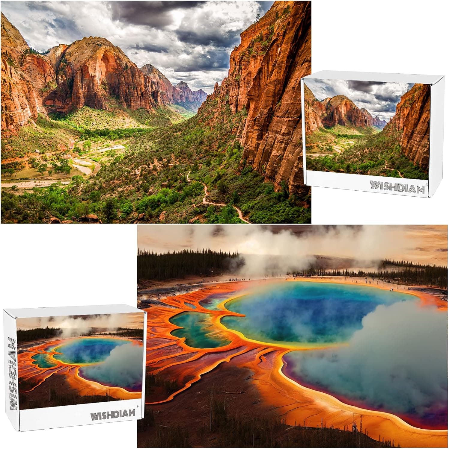 2 Pack Puzzles for Adults 1000 Pieces Zion National Park & Yellowstone National Park Puzzles, Nature Jigsaw Puzzles for Adults 1000 Pieces and Up, Landscape Yellowstone Puzzle, Puzzle Gifts for Family
