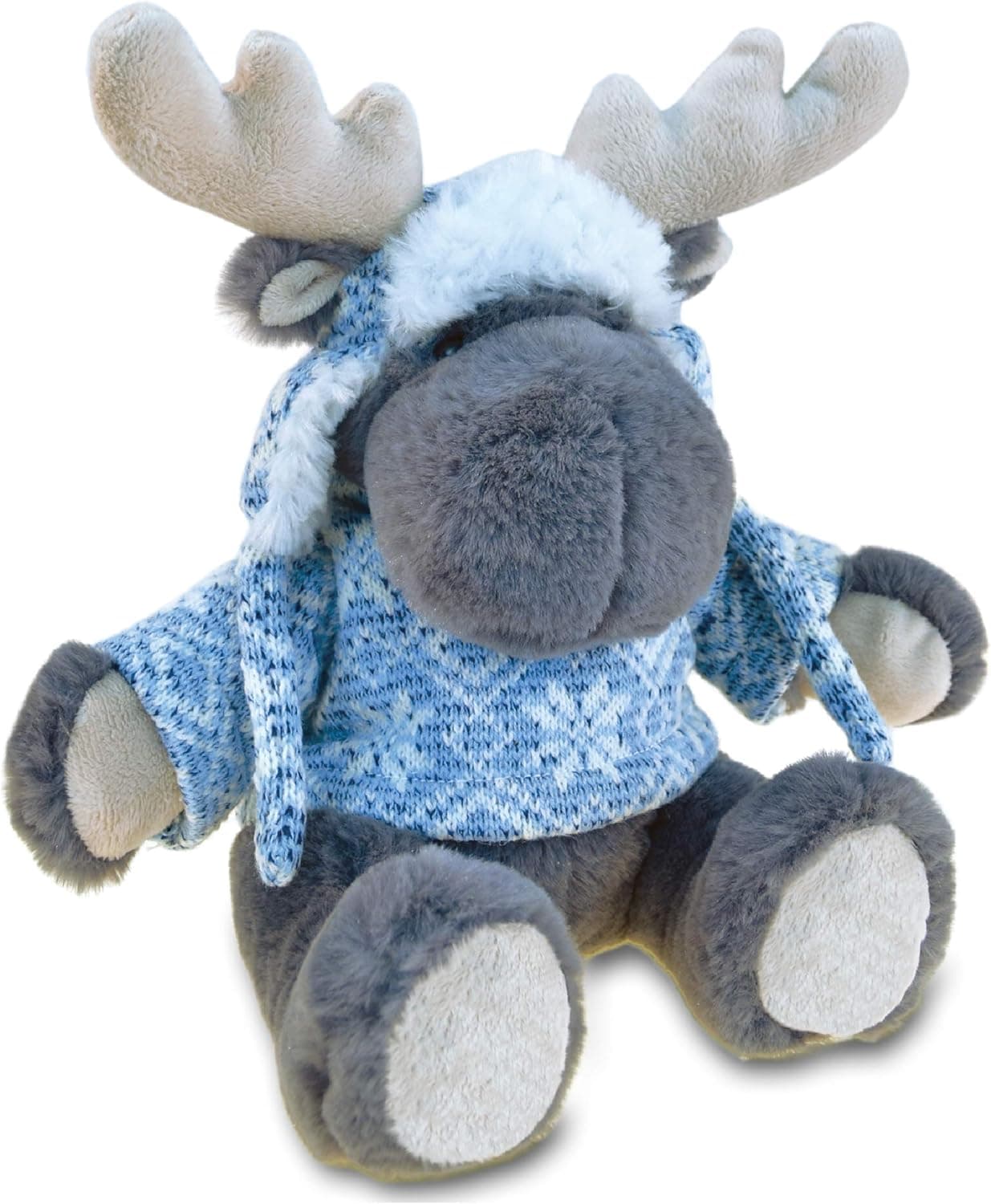 DolliBu Plush Moose Stuffed Animal - Soft Plush Huggable Gray Moose with Sweater & Hat, Adorable Plush Toy, Cute Wild Life Cuddle Gift for Kids and Adults - 9 Inches