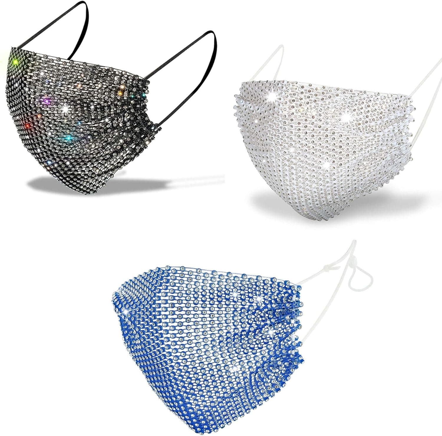 Rhinestone Face Reusable with 2 Filters,Glitter Bling Face for Women Christmas