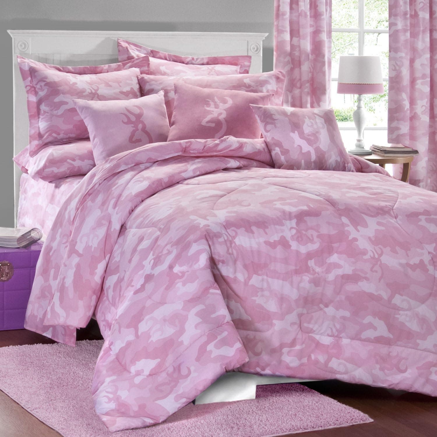 Buckmark Camo Comforter Set Color: Pink, Size: Queen