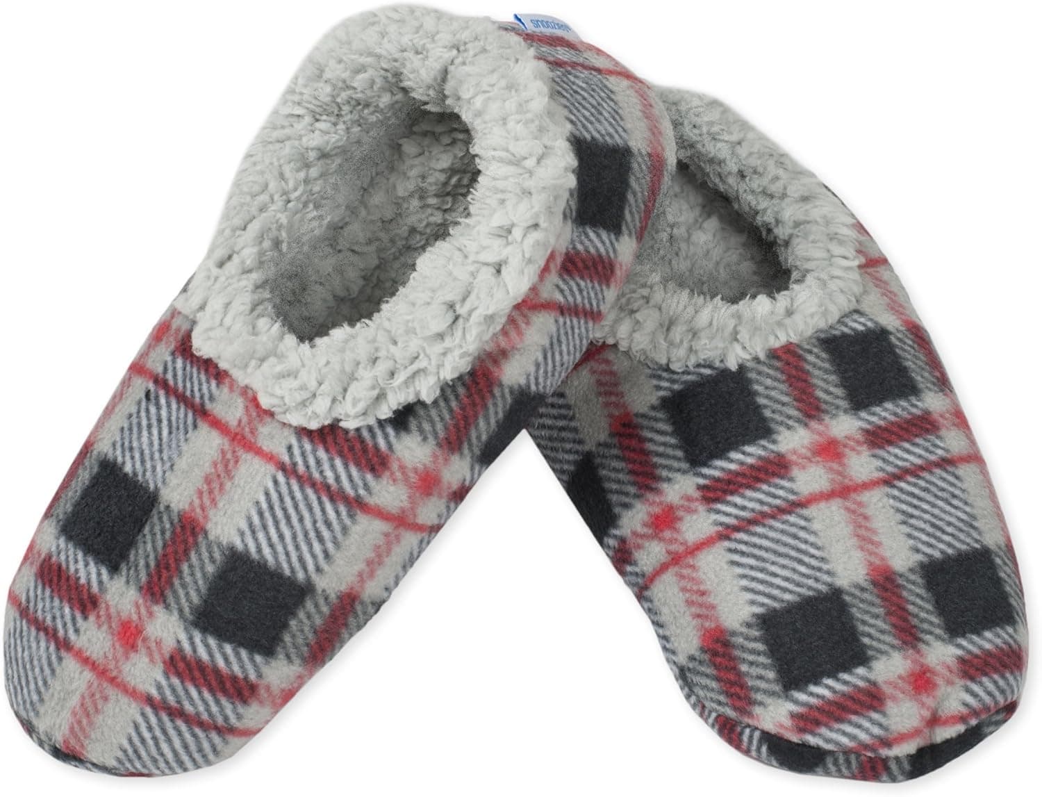Snoozies Men's Fleece Lined (X-Large, Red & Black Plaid)