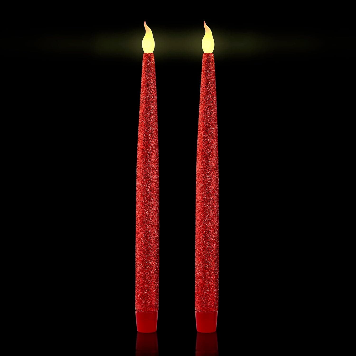 FURORA LIGHTING Red LED Taper Candles, Window Candles, Candle Lights, Long Candles, Battery Powered Candles, Electric Candles Window Lights with 6 Hour Timer Function - Red 11.5", Pack of 2