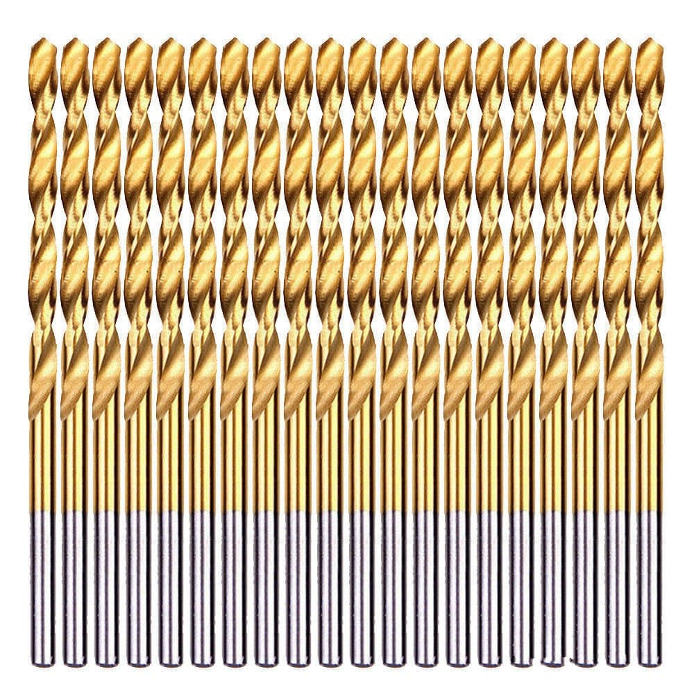 20pcs 1/16" x 1-7/8" HSS Titanium Coated Drill Bits, Jobber Length, Straight Shank, Metal Drill for General Purpose