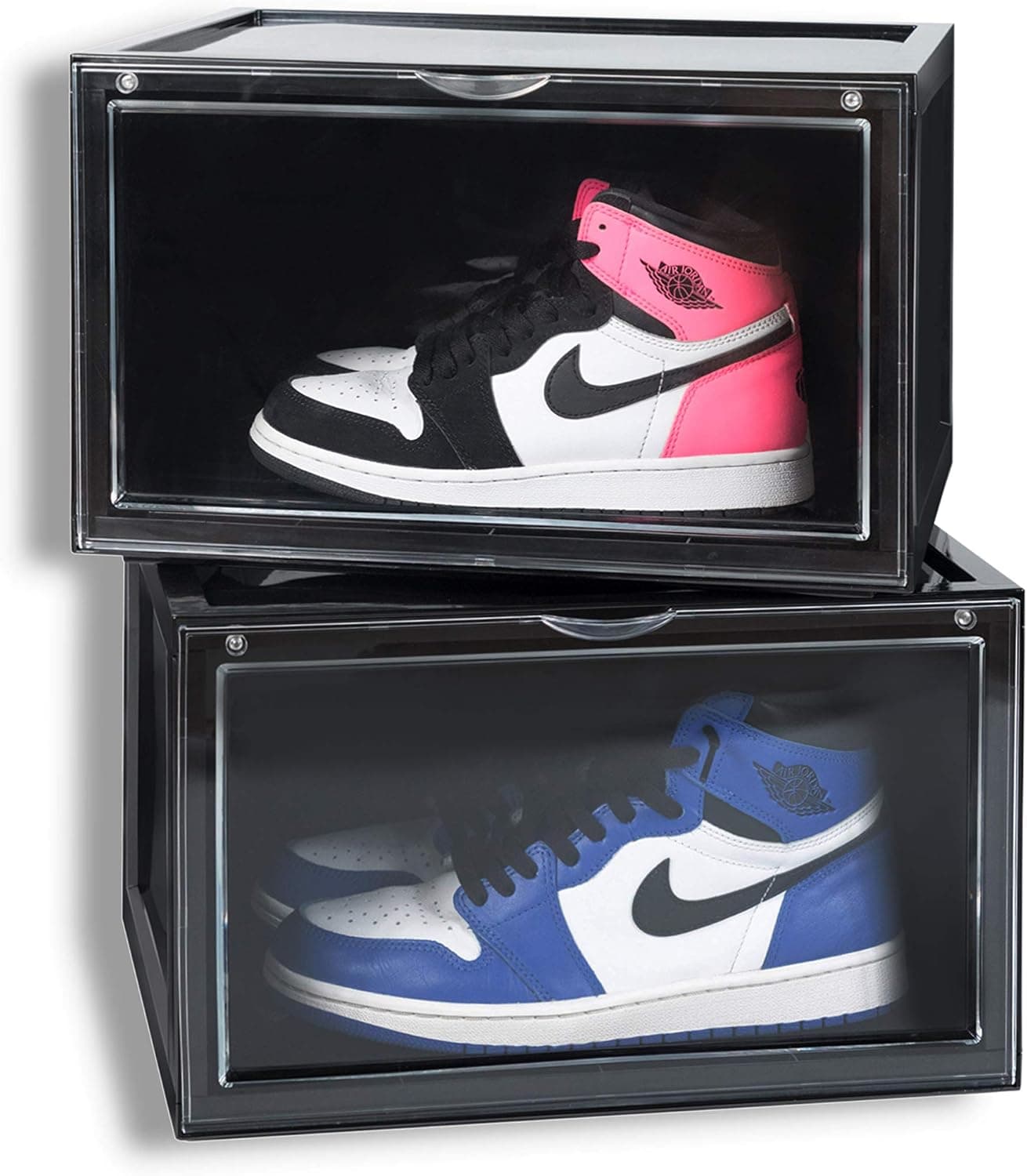 SOGOBOX Clear Shoe Box,Foldable Stackable Plastic Shoe Box, As Shoe Box Storage Containers and Shoe Display Case,with Magnetic Side Opening Door,Can Clearly Display Sneakers for US Size 13-2 Pack