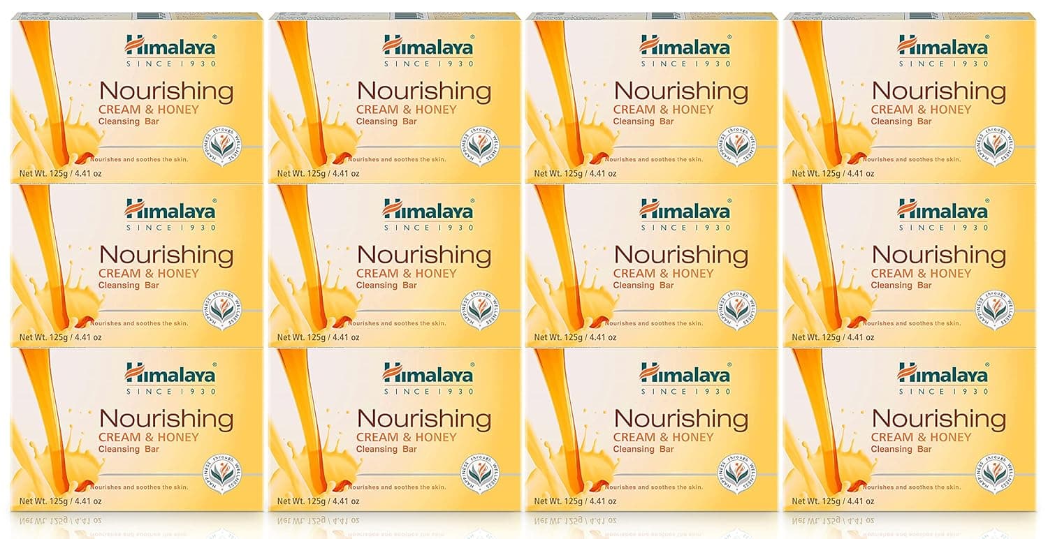 Himalaya Nourishing Cream & Honey Cleansing Bar, Face and Body Soap for Soft Skin, 4.41 oz, 12 Pack