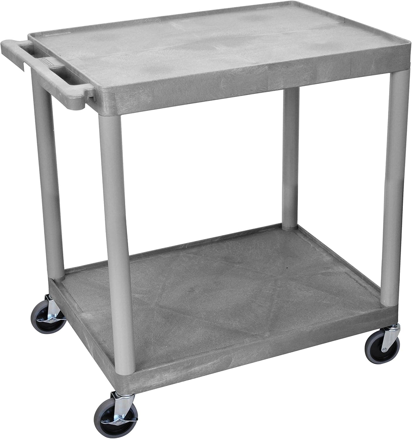 Luxor Large Two Flat Shelf Rolling Utility Cart with Handle - 32 in. x 24 in, Gray