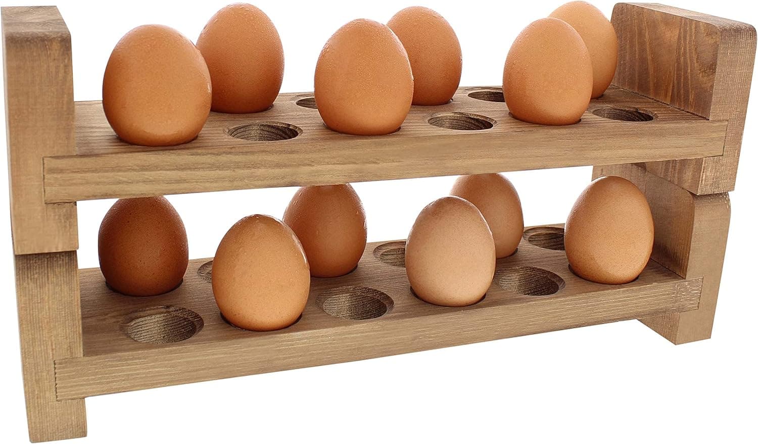 Egg Holder for Refrigerator & Counter – 2 Stackable, Wooden Egg Holders for 24 Fresh or Store Eggs – Egg Storage & Serving Tray for Easter Eggs, Cake Pops, Deviled Eggs, & More by Gui's Chicken Coop