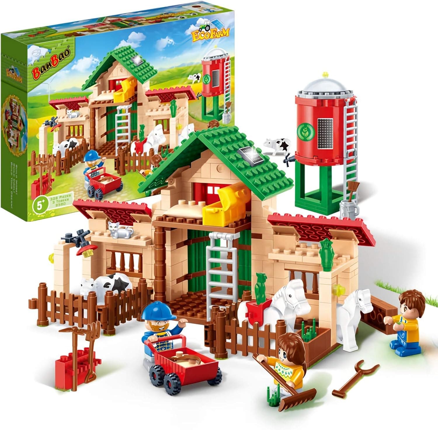 Farm Toys for Kids, Farm Animal Set, Toy Barns Building Blocks for Toddlers Aged 5 and Up 328 Pieces