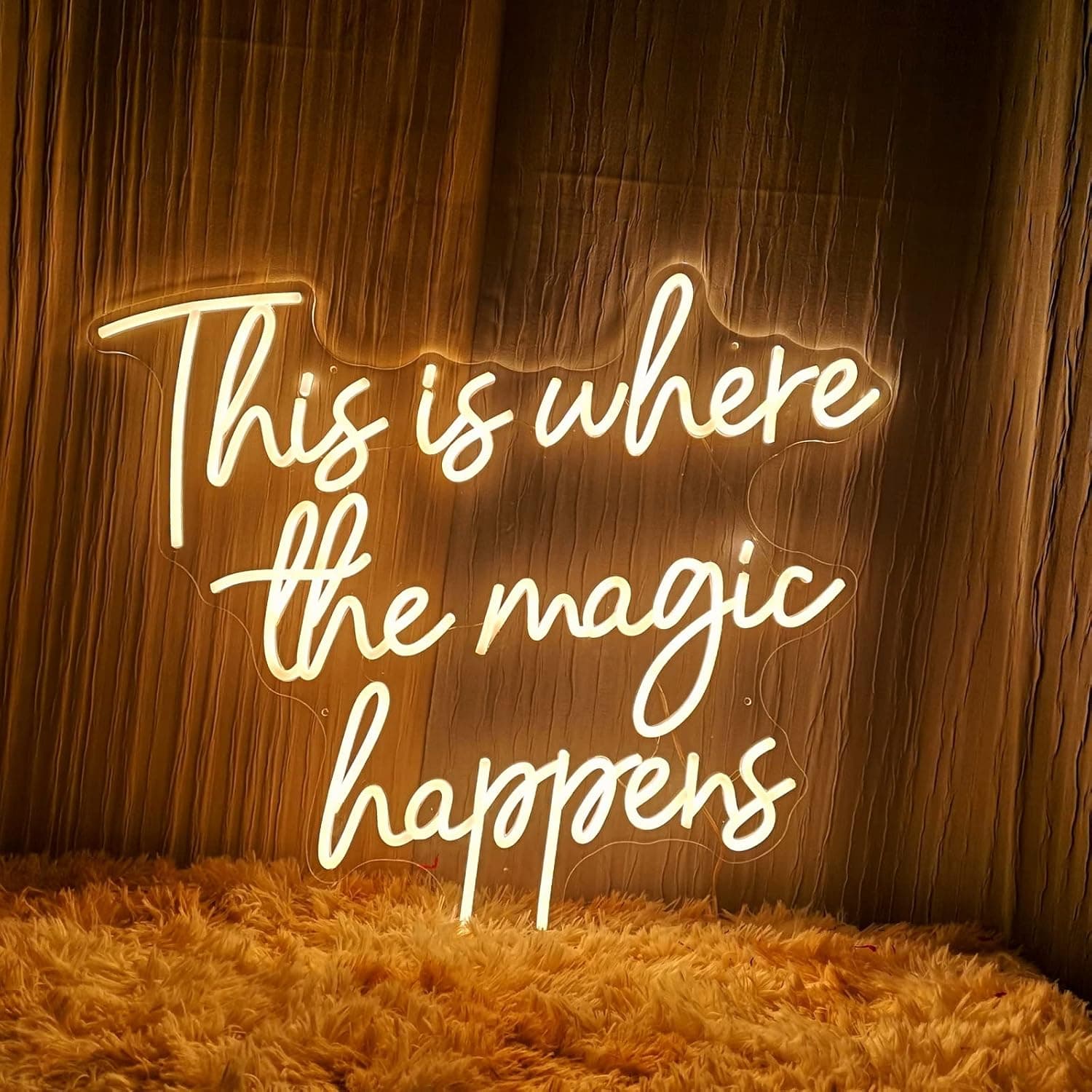 This Is Where The Magic Happens Neon Signs for Wall Décor, 24” Large LED Neon Light Signs for Wedding, Birthday, Engagement, Bachelorette Party, Bar, Bedroom Décor, LED Sign gifts for boys girls, 24x20” Warm White