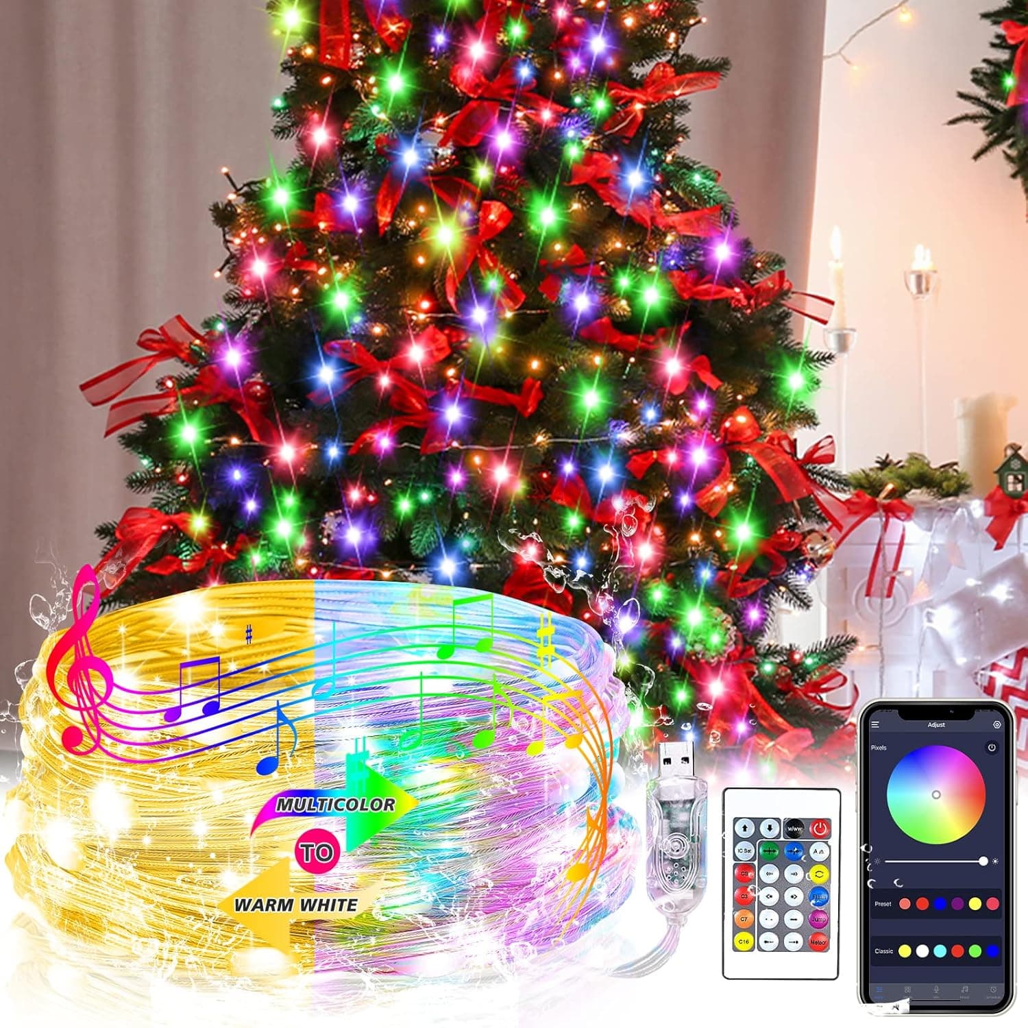 String Lights with Remote and APP Control Color Changing, 33ft 100 LED Fairy Lights, Twinkle Firefly Lights for Wedding Party Patio Christmas Decor
