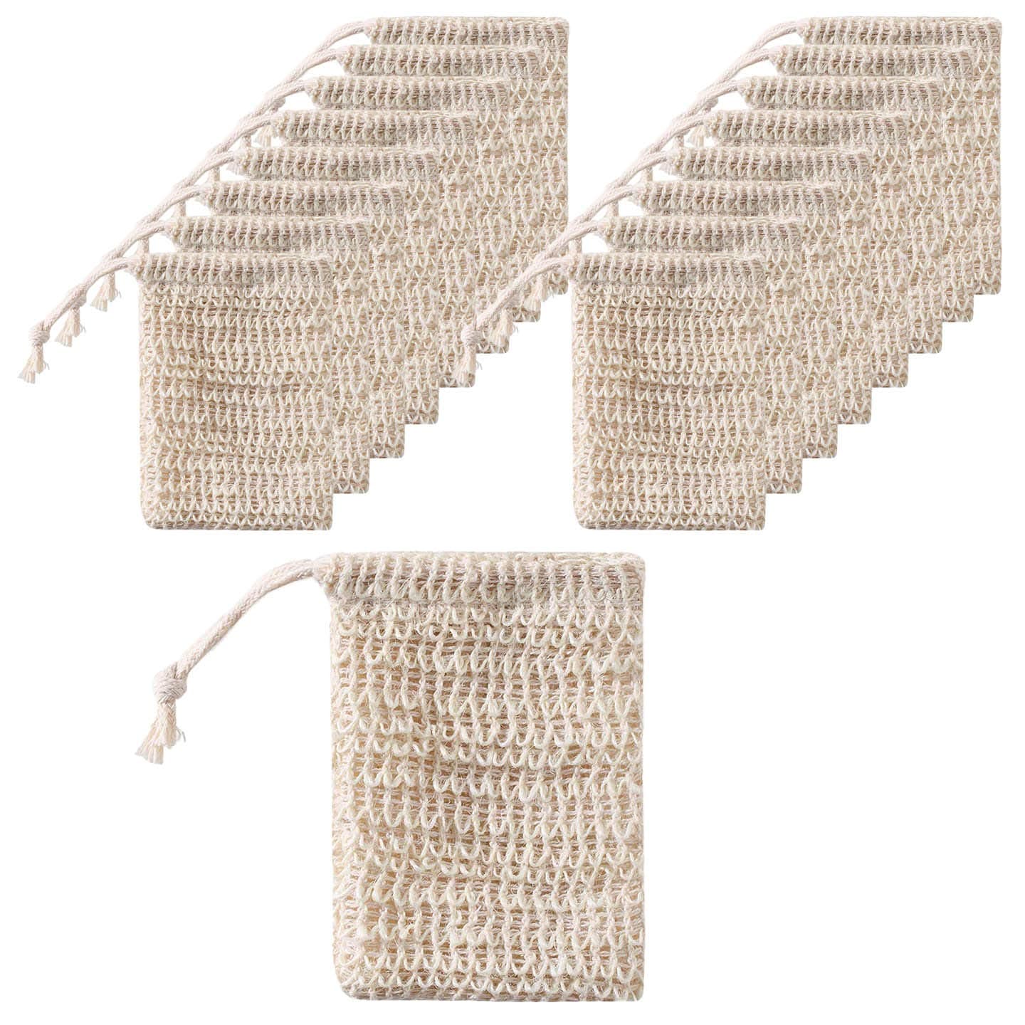 16 Pack Soap Bag, Natural Sisal Soap Saver, Exfoliating Bag with Drawstring, Foaming and Drying The Soap, Massage & Peeling Use