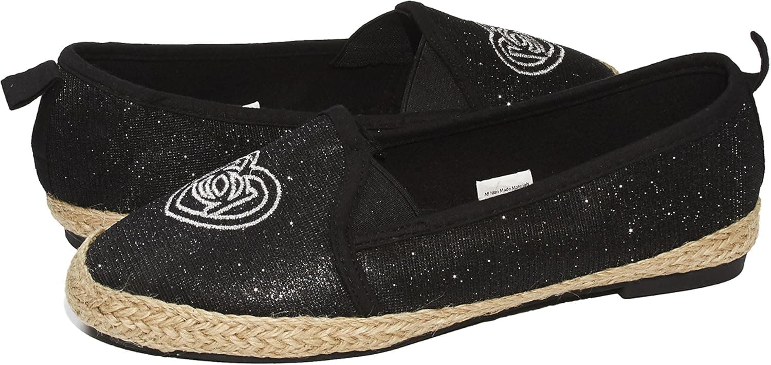 Girl's Stylish and Comfortable Espadrille Loafer Glittered Mesh Flat Shoe Size 1 Black
