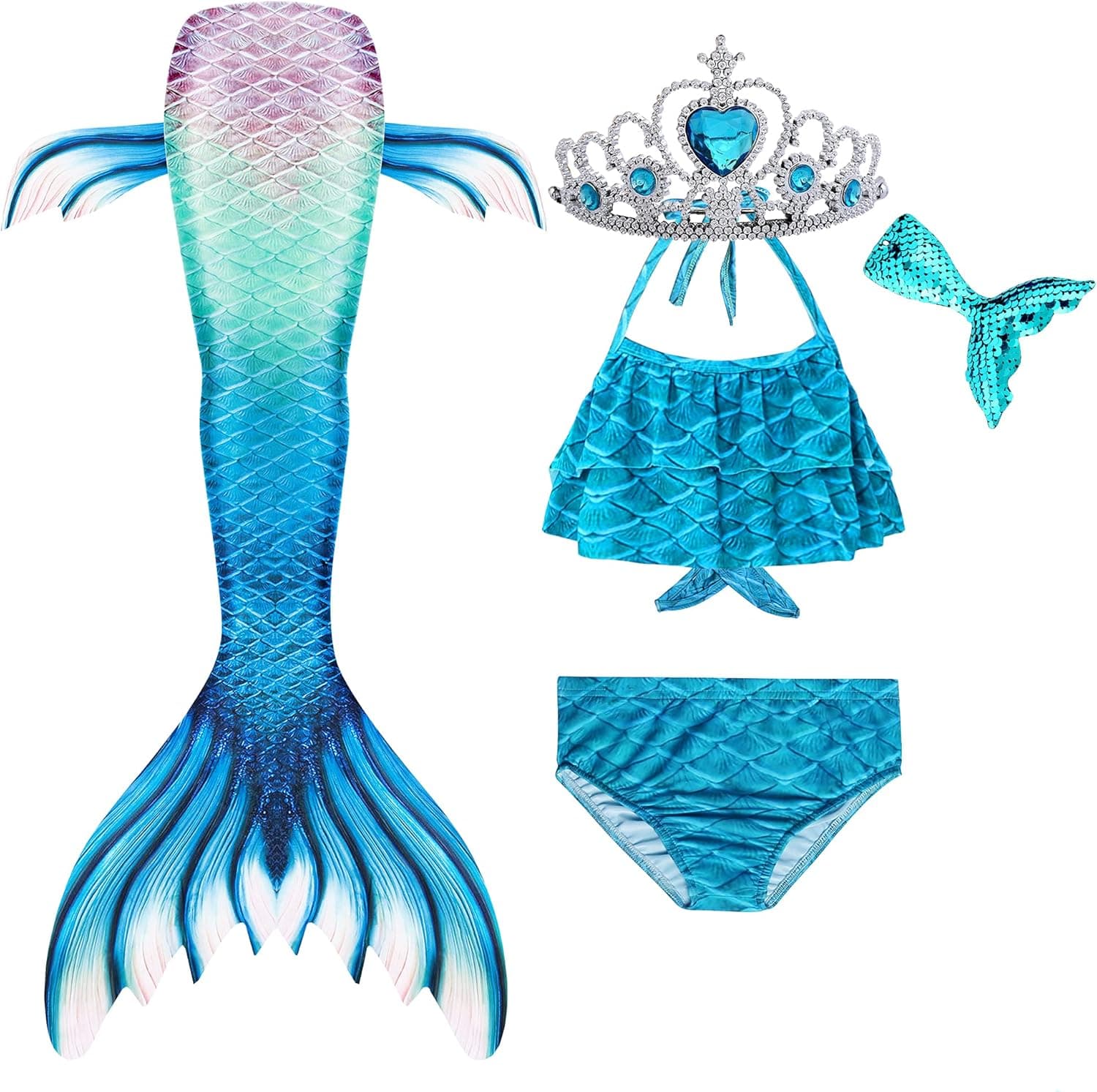 Mermaid Tails for Swimming Swimsuit Costume, Bathing Suit Princess Bikini Sets Cosplay Girls Kids (No Monofin)
