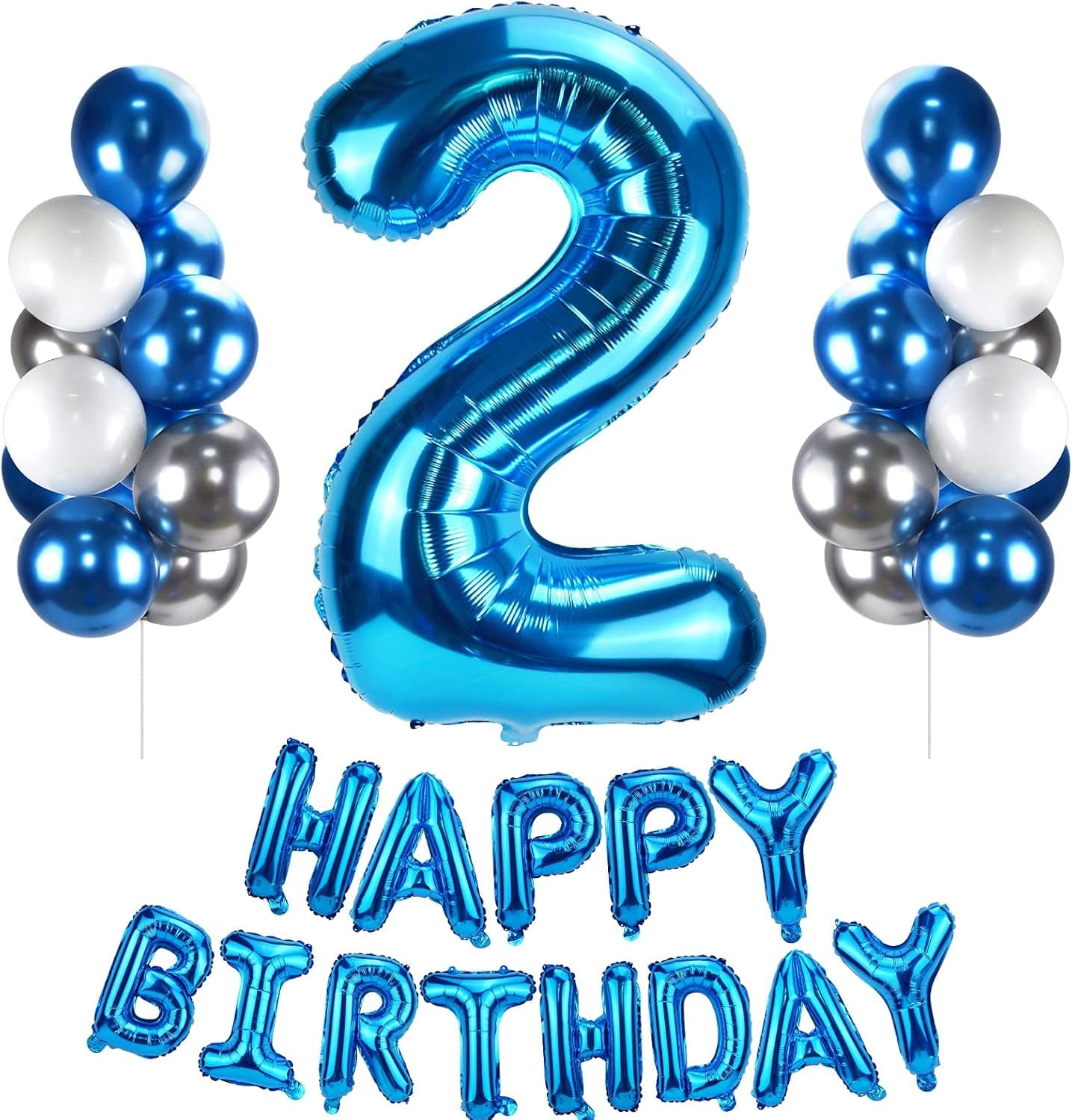 Sonyaer 40 Inch Number Balloon Blue, with Happy Birthday Balloons Banner and 20 Pcs 12 Inch Latex Balloons (Blue Number 2)
