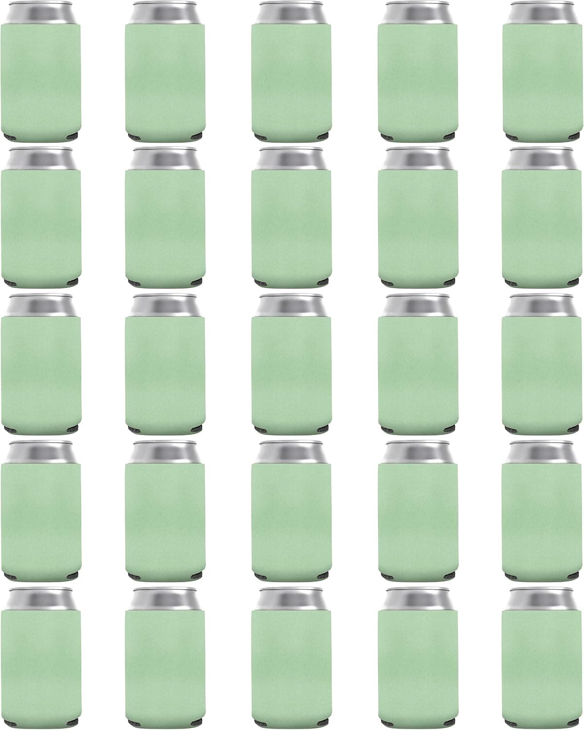 25 Pack Mint Blank Can Cooler Sleeves, Customizable Bulk Sublimation Can Coolers, Extra-Thick Collapsible Drink Insulator Sleeve, Beer Can Coolers for Party Beverages, PartyPrints