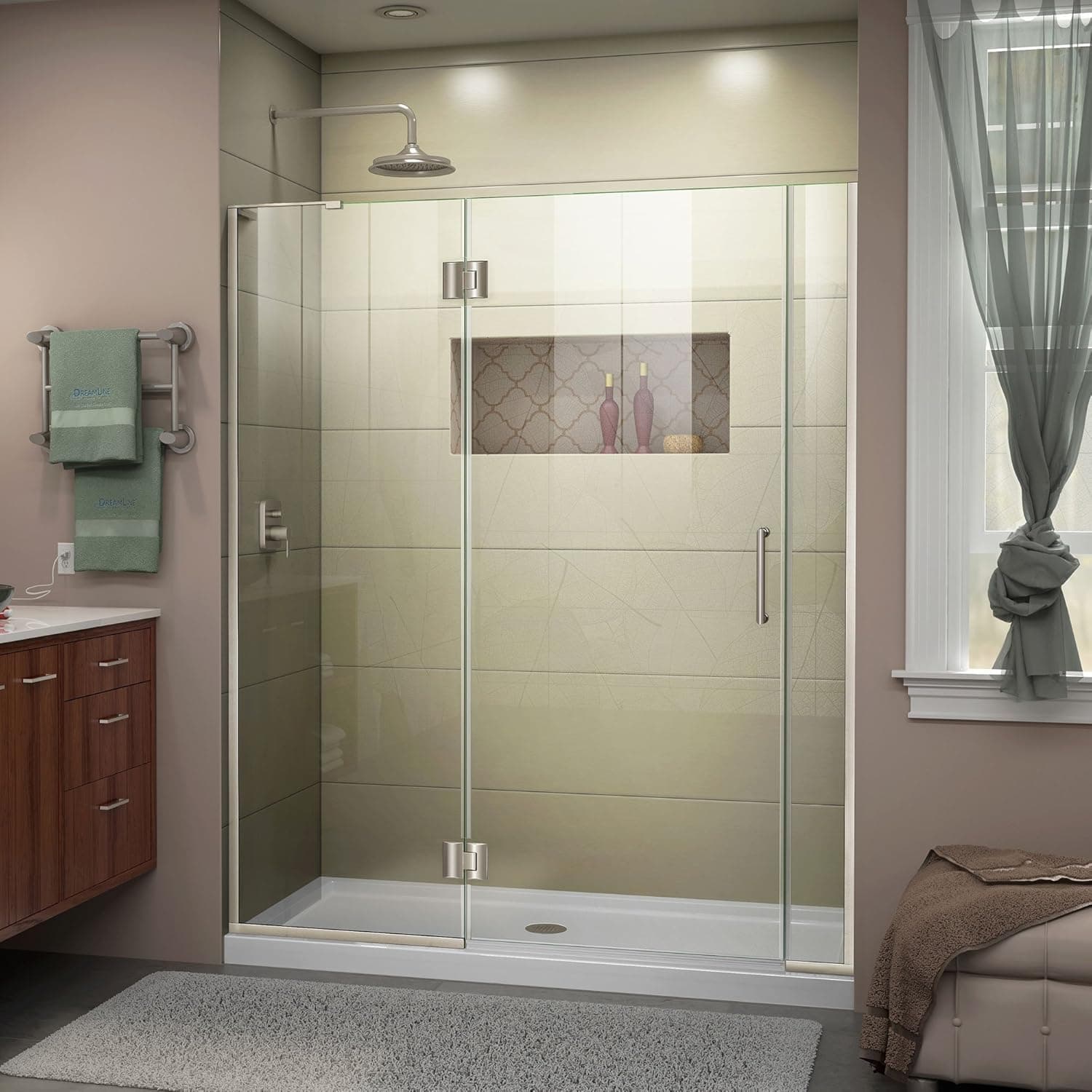 DreamLine Unidoor-X 58-58 1/2 in. W x 72 in. H Frameless Hinged Shower Door in Brushed Nickel, D3280672L-04