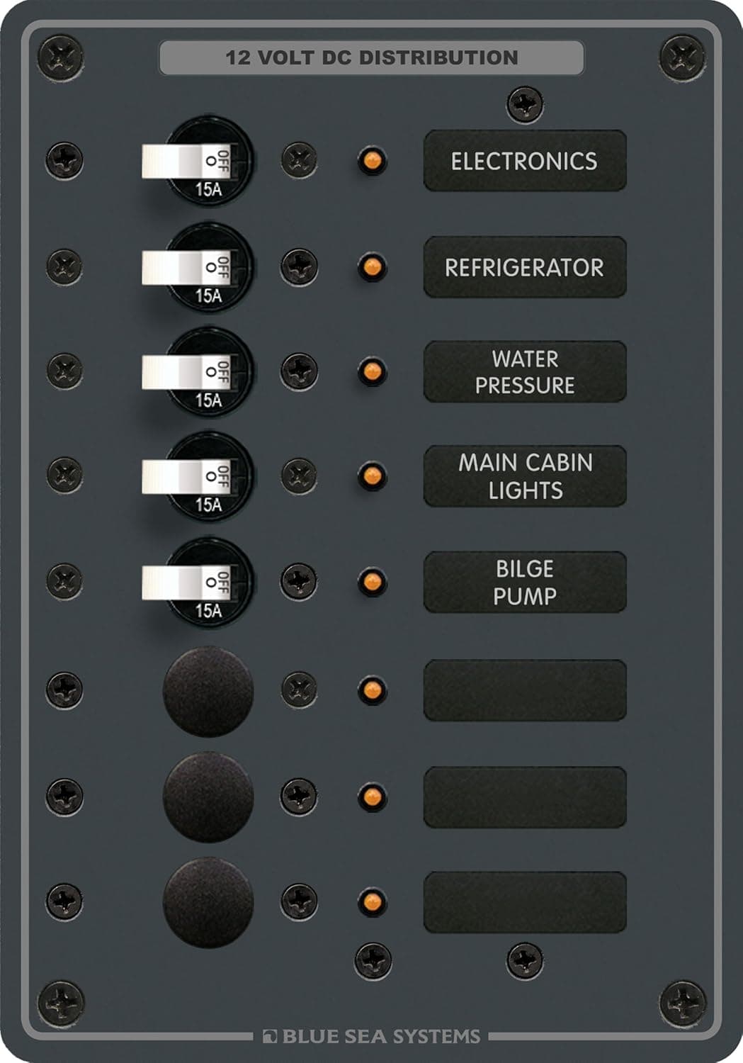 Blue Sea Systems 8023 Traditional Metal DC Panel - 8 Positions Black