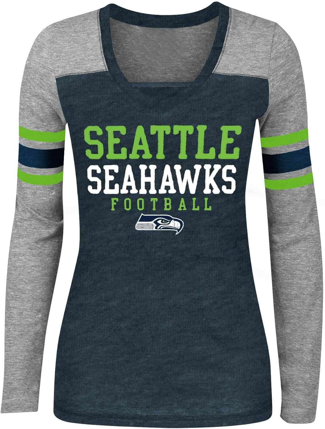 NFL Seattle Seahawks Women's C7734L Tri-Blend Jersey Long Sleeve V-Neck Tee, Navy, Small