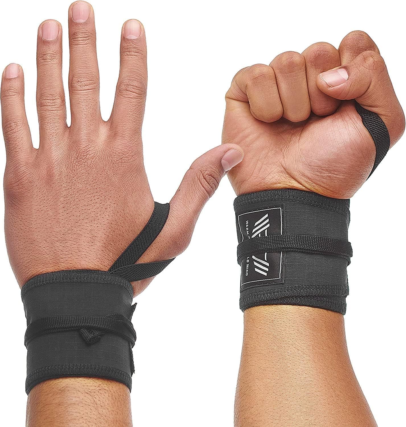 WARM BODY COLD MIND Premium Cotton Wrist Wraps for Crossfit, Olympic Weight Lifting, Powerlifting, Bodybuilding, Deadlift, Strength Training and Wrist Support with Thumb Loop