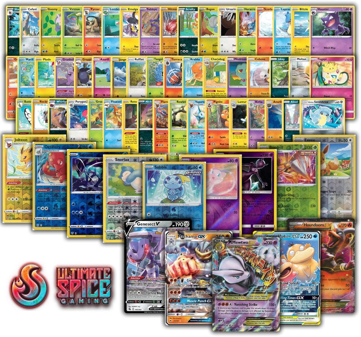 Ultimate Card Bundle 50 Cards + 4 Holofoil Rare Cards, 1 Ultra Rare Card, Plus a USG Box That is Compatible with Pokemon Cards