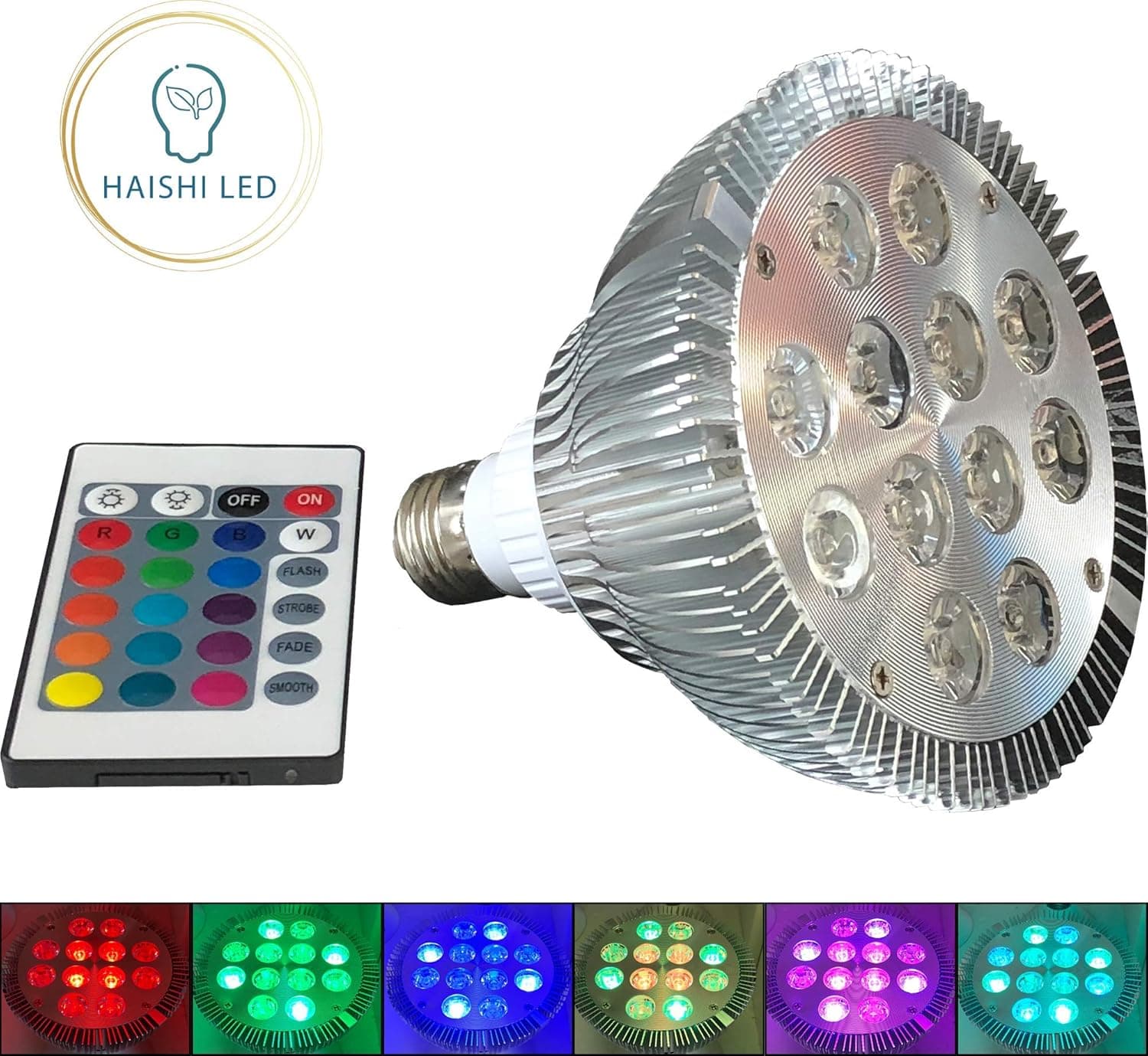 PAR38 E26 12 LEDs RGB Multicolor 14 Watt LED Bulb Light Includes Remote with 16 Colors and Fits Standard Light Bulbs Socket