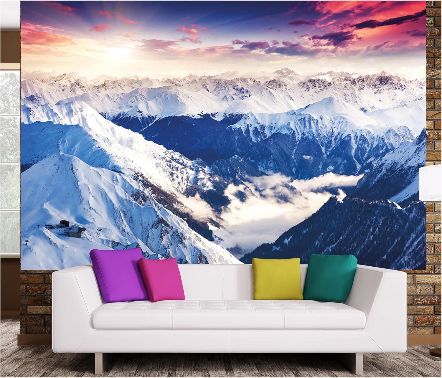Photo Wallpaper – Alps Panorama – Picture Decoration Winter Wonderland Sunset Snowy Mountain Tops Landscape Nature Ice Glacier Image Decor Wall Mural (82.7x55.1in - 210x140cm)