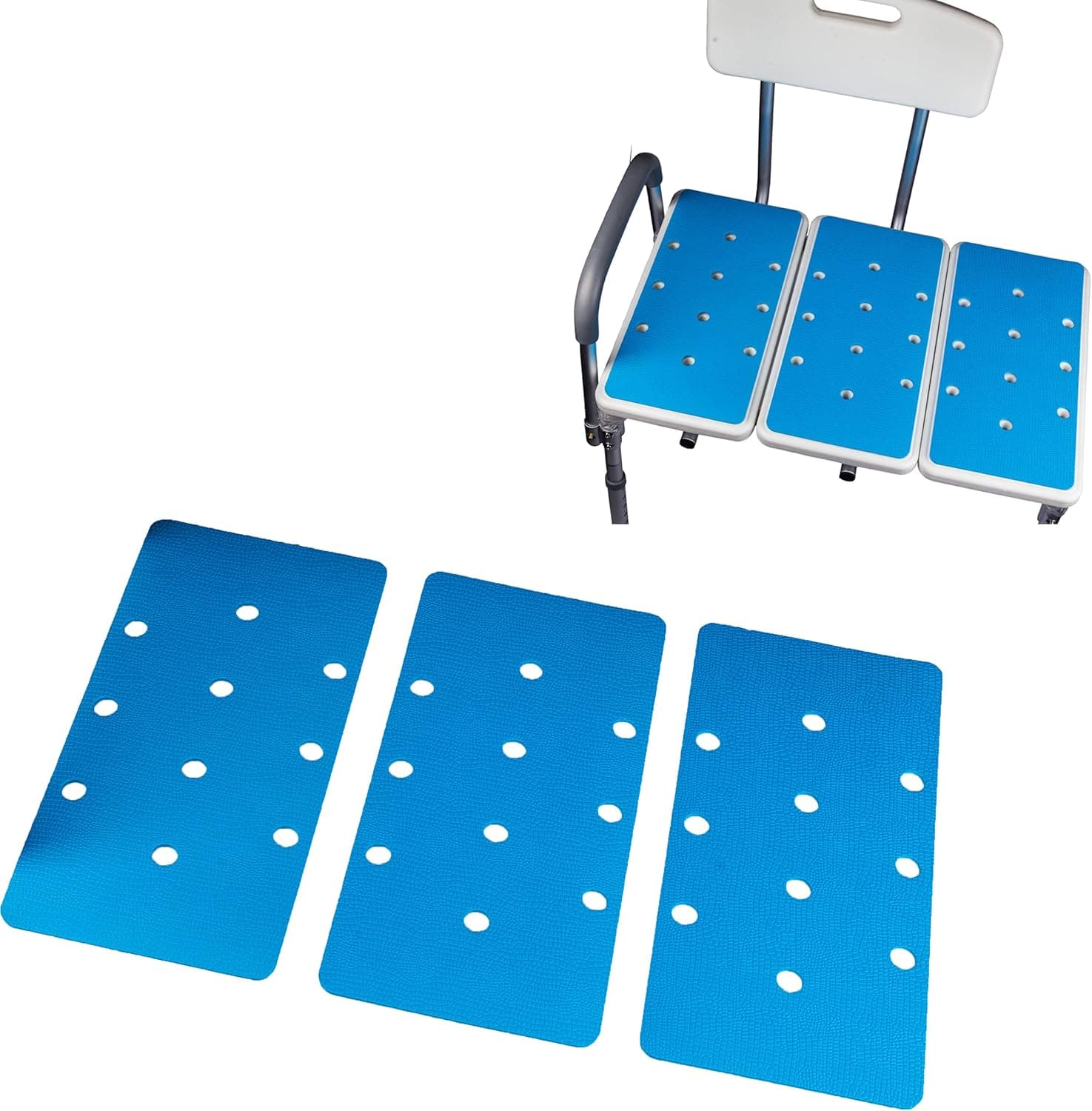 Bathtub Transfer Bench Mat,Shower Chair Mat,Shower Chair Pad,Adhesive Backing Non Slip Soft Cushion, 15.1 x 7.6 Inch,3Pack,Blue