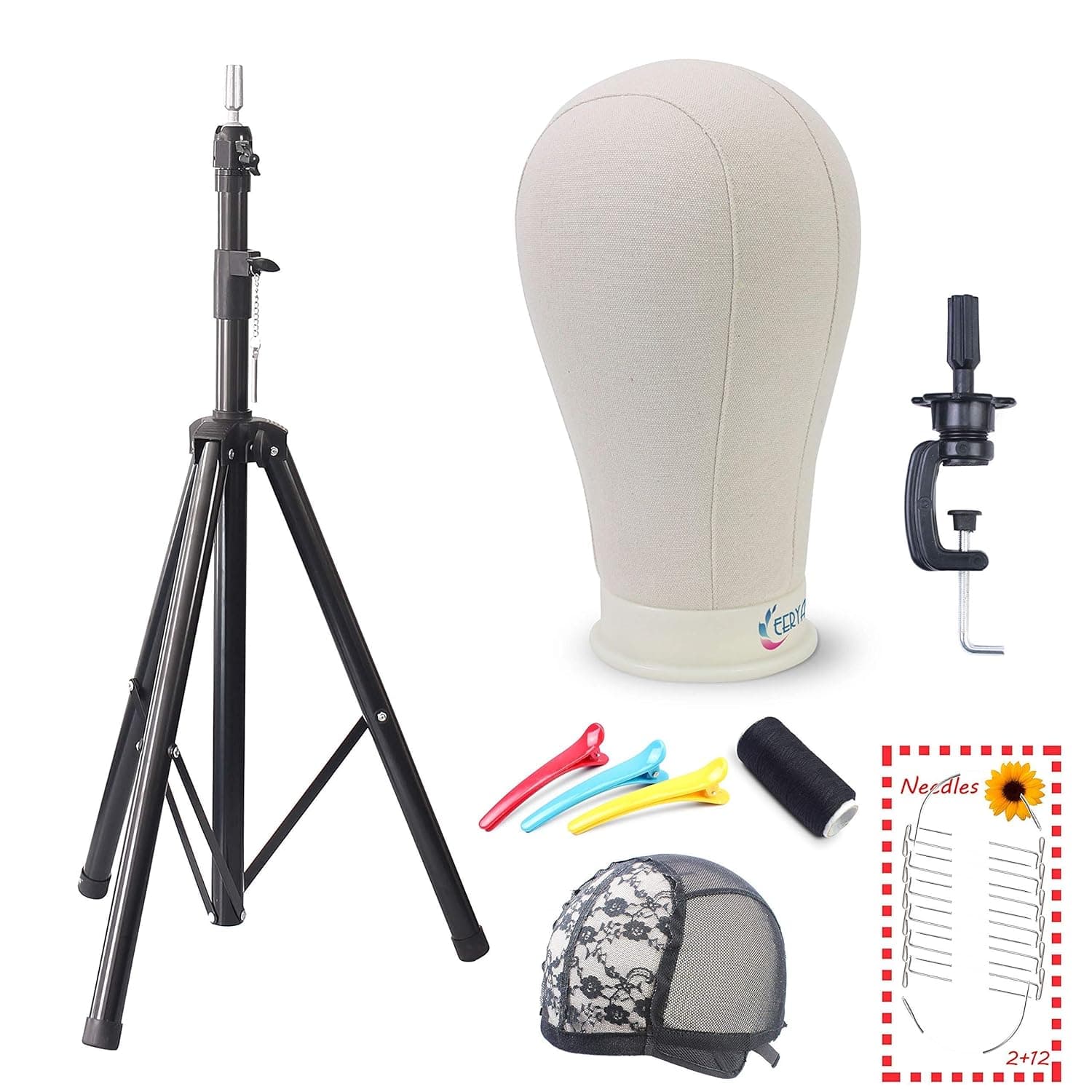 Eerya 23.5 Inch Wig Head Canvas Block Head with Tripod Stand Set Wig Head Stand for Making Wigs Display Styling Mannequin Head with Wig Stand Manikin Head Wig Stand