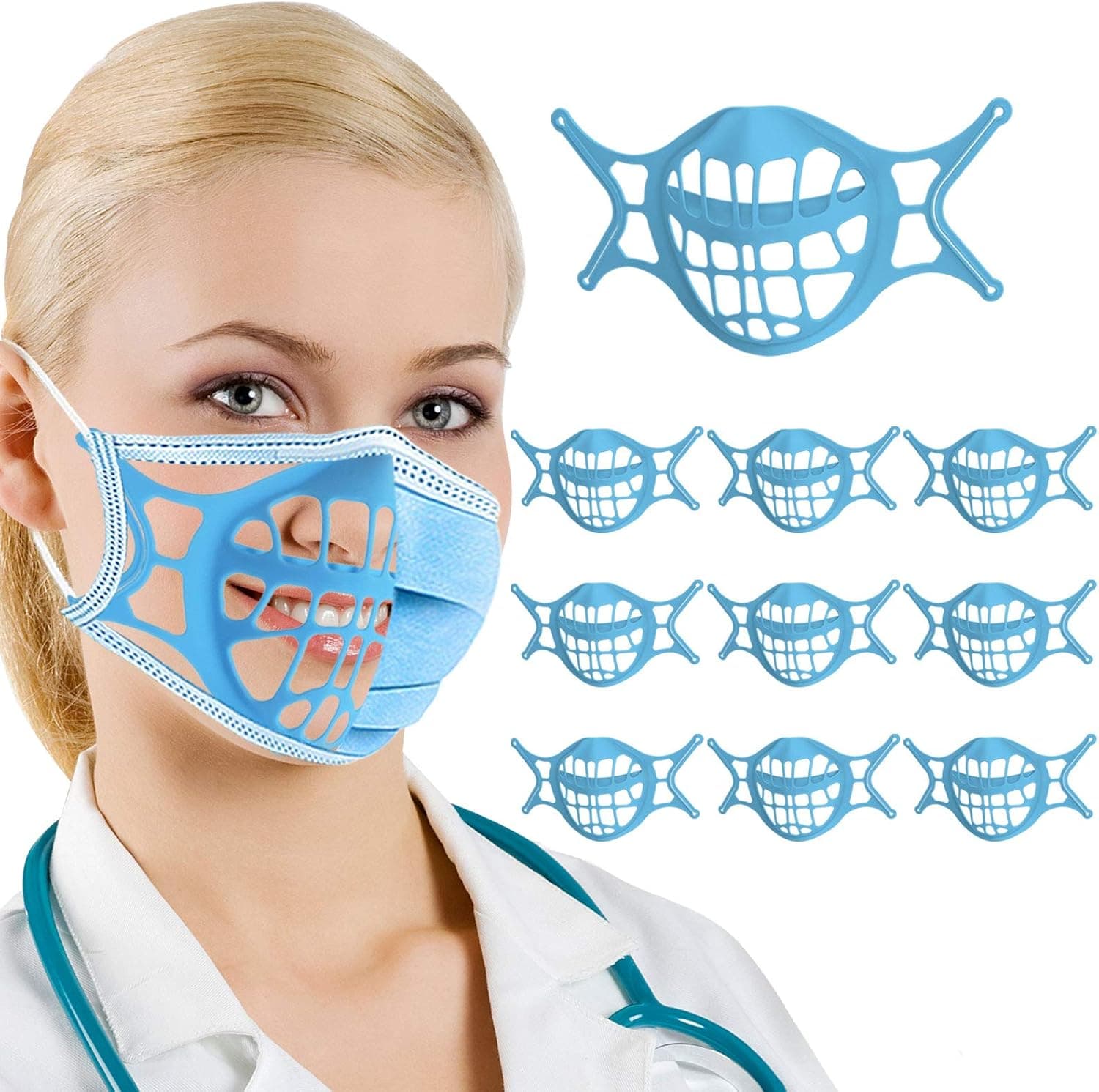 AYGXU-3D Mask Bracket -Silicone Face Mask Bracket-3D Mask Bracket Inner Support Frame for More Breathing Space,Keep Fabric off Mouth,Reusable&Washable,Cool Lipstick Protection Stand (10PCS BLUE)